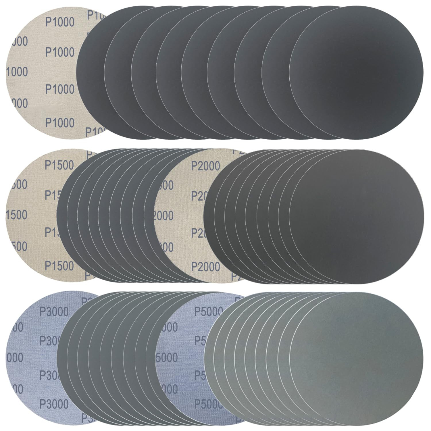 6 Inch 50 Pcs Wet Dry Sanding Discs Hook and Loop 1000-5000 Mixed Grits
