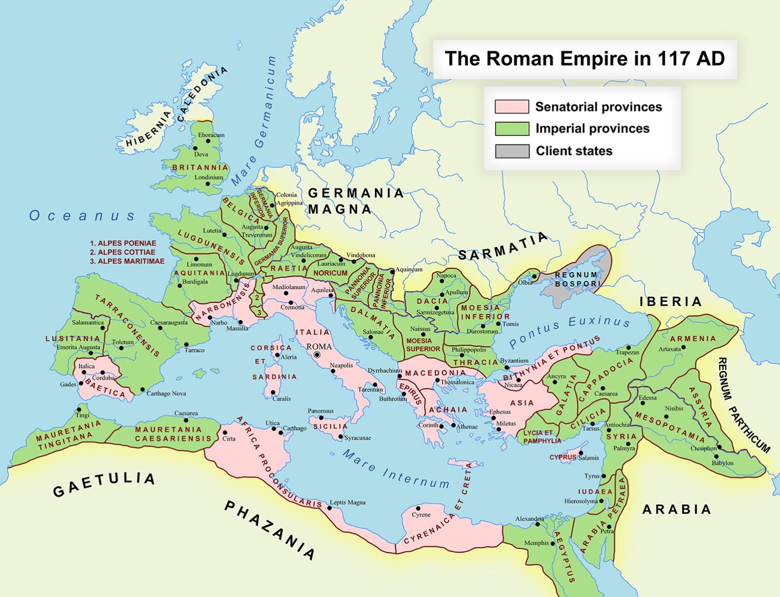 Map of the Roman Empire at its maximum extent in 117 CE History Professor Gift