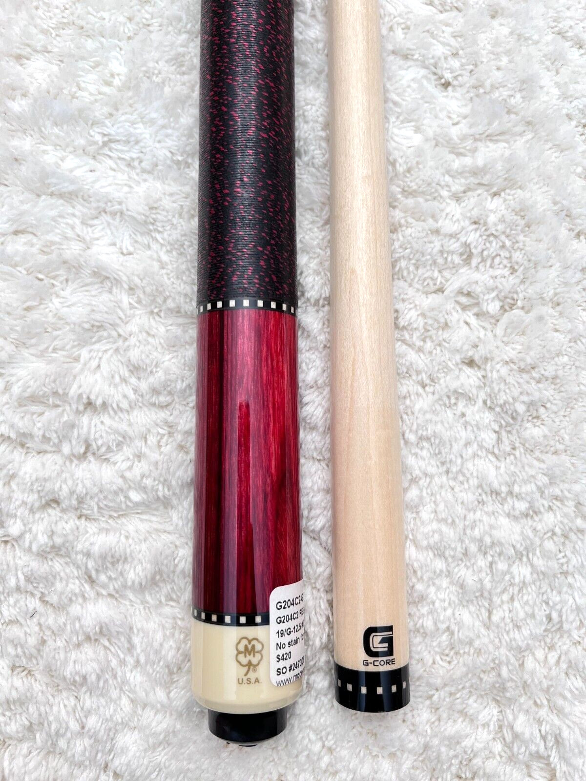 Custom McDermott G204 C2 Pool Cue w/ 12.5mm G-Core Shaft, FREE HARD CASE (BLKRED