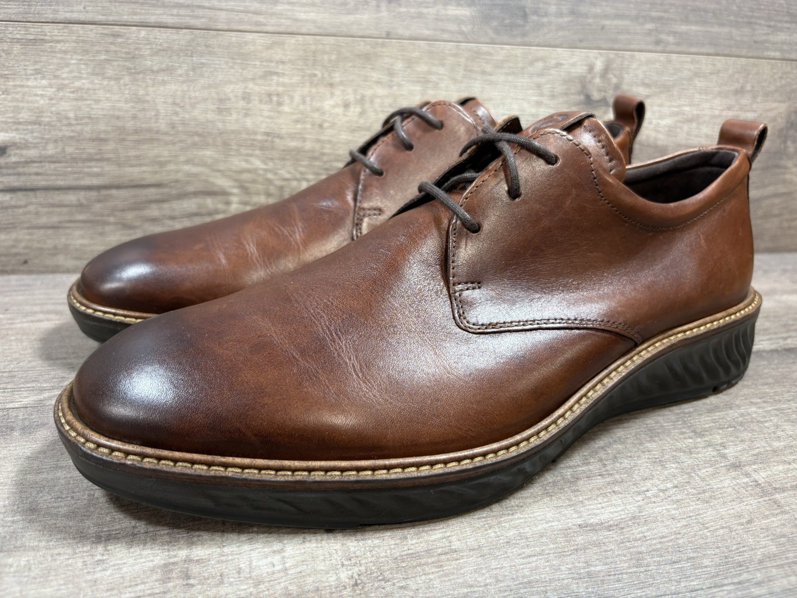 Ecco ST.1 HYBRID Derby Leather Shoes Shock Brown Mens Size EU 45 US 11, 11.5