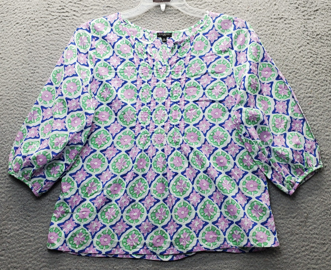 Talbots Blouse Top Womens S Multi Floral Long Sleeve Pintuch Detail Button Front