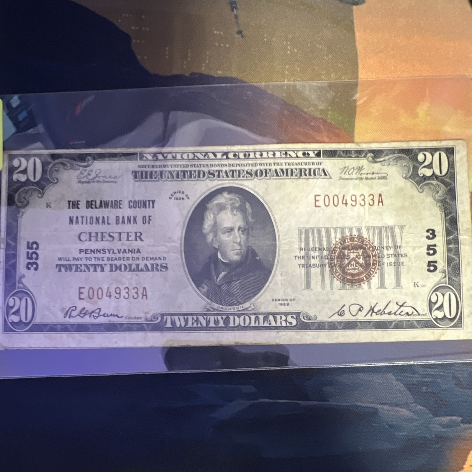 1929 $20 National Currency Note Delaware County National Bank Chester PA 1929 $20 National Currency Note Delaware County National Bank Chester PA