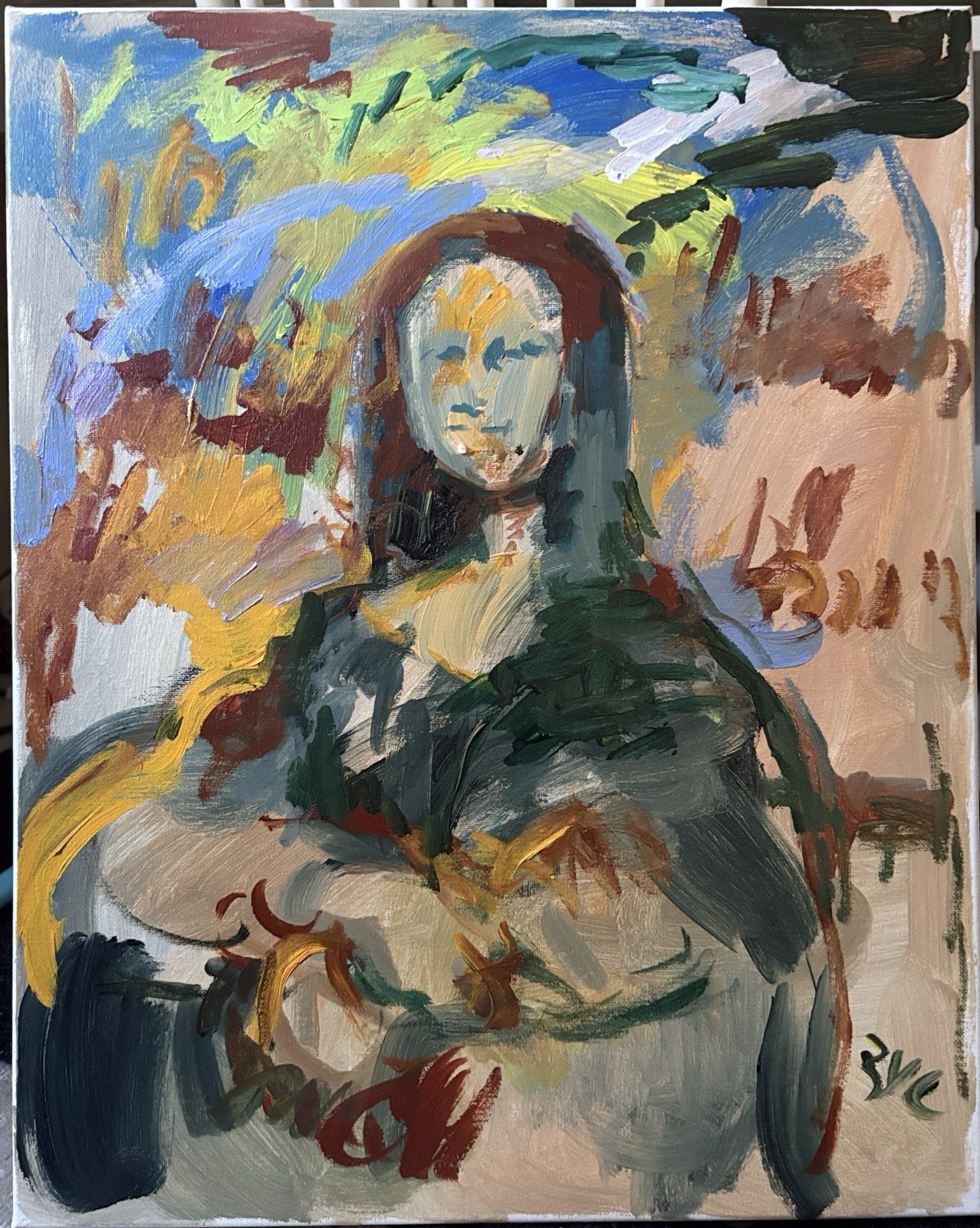 Abstract Cubist Portrait Mona Lisa Painting On Canvas 16”x20” Original Signed Abstract Cubist Portrait Mona Lisa Painting On Canvas 16”x20” Original Signed