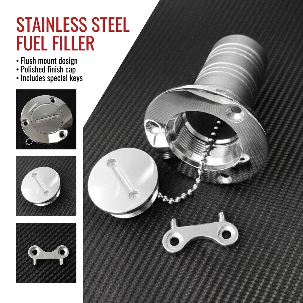 1 Set Polished Stainless Steel Flush Mount Gas Tank Fuel Filler Neck Cap W/key