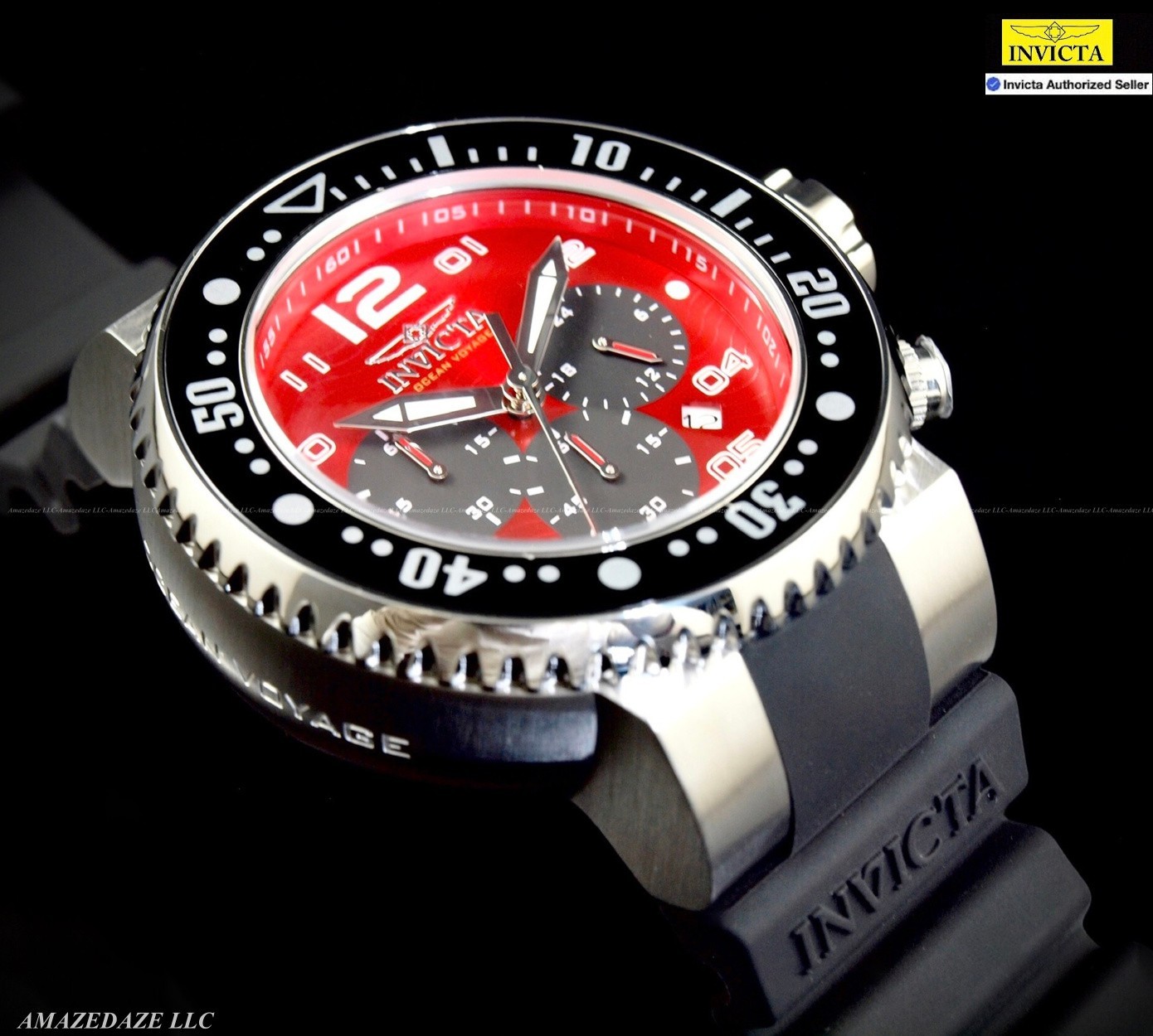 New Invicta Men 52mm Grand Pro Diver Ocean Voyage RED & BLACK DIAL Chrono Watch