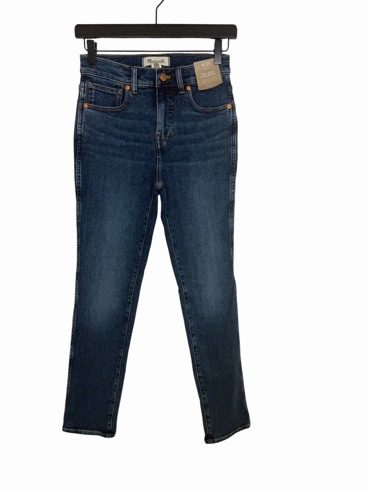 Madewell Mid Rise Stovepipe Jeans Womens Size 25 Blue Dark Wash Stretch Pockets