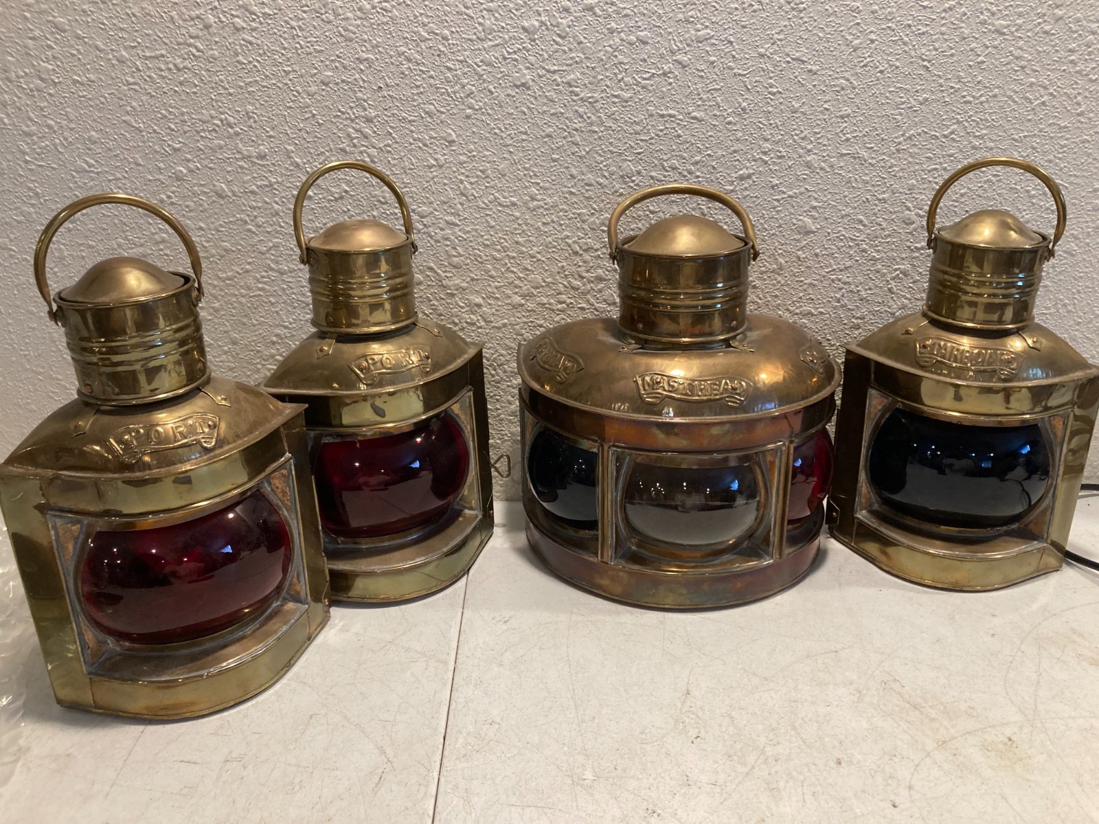 4 Antique Brass Ship Oil Navigation Lanterns Port Marine Nautical Red Blue 4 Antique Brass Ship Oil Navigation Lanterns Port Marine Nautical Red Blue