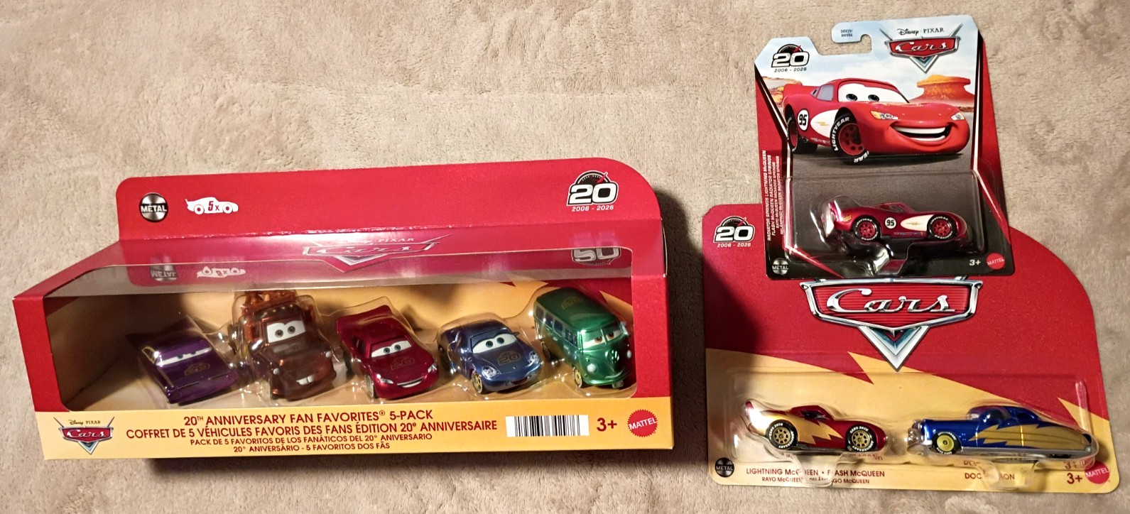 LOT 3 Disney Pixar Cars 20th Anniversary SET, McQueen & Doc, + CHROME MQUEEN LOT 3 Disney Pixar Cars 20th Anniversary SET, McQueen & Doc, + CHROME MQUEEN