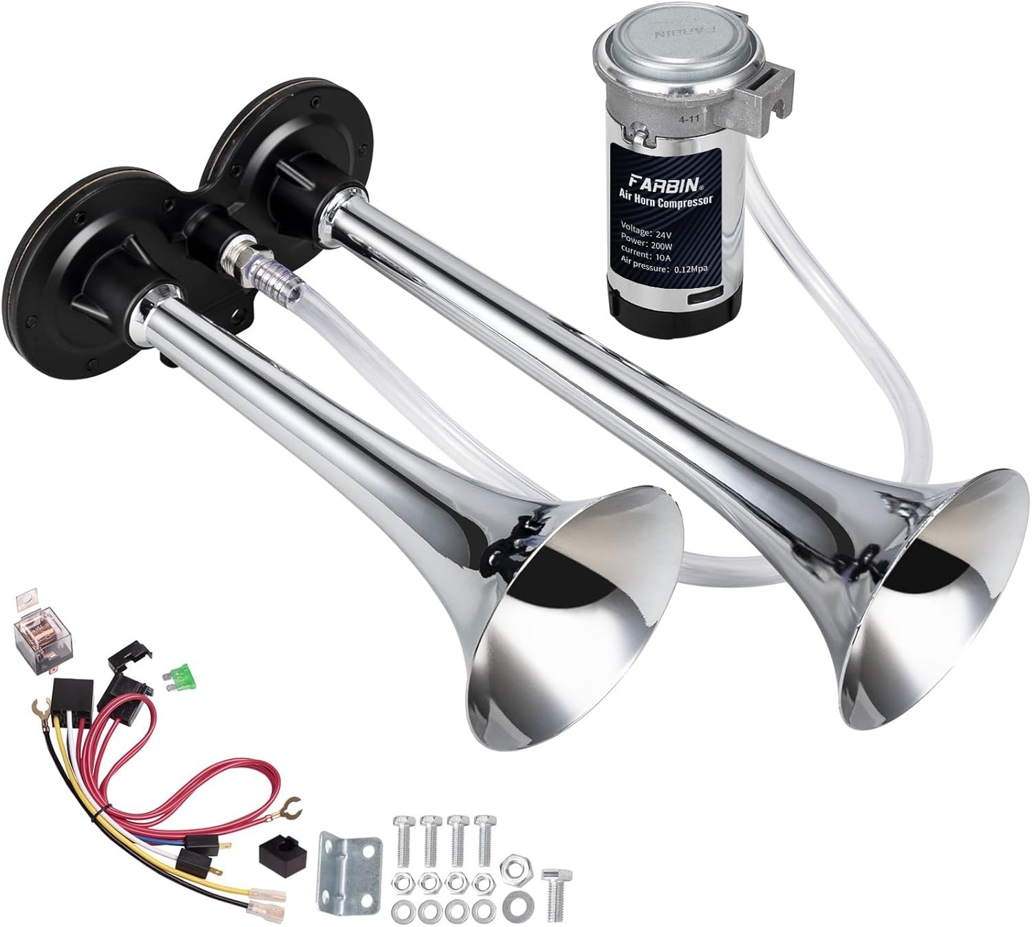 FARBIN Car Horn 24V 150db Super Loud Air Standard Horn, Silver 