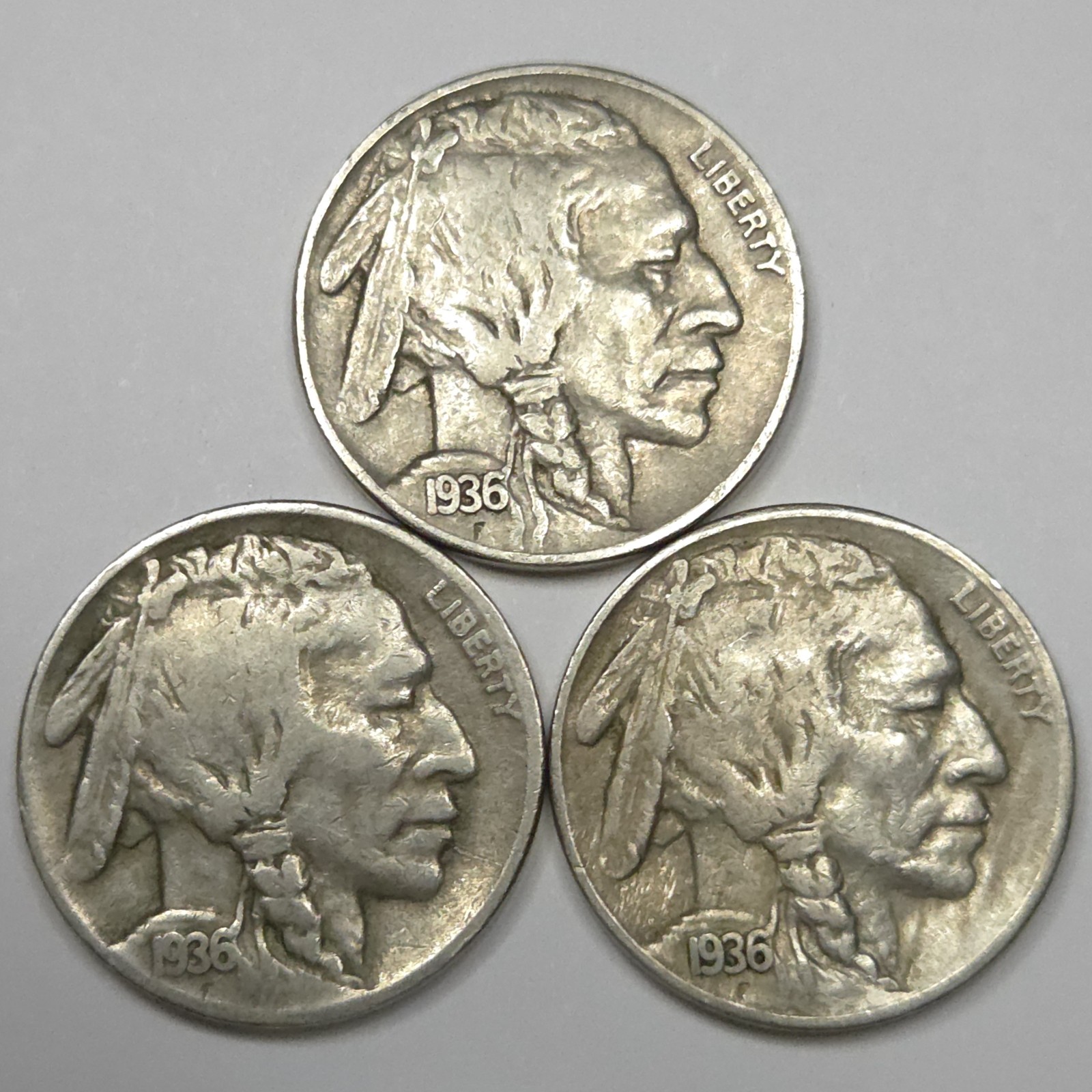 1936-P 1936-D 1936-S Buffalo Nickel Set (Lot#1)