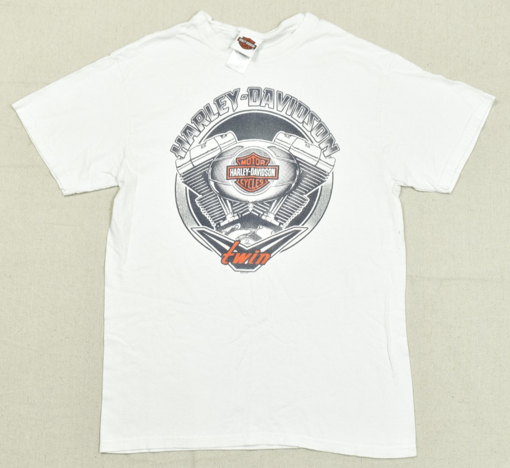 Vintage Harley-Davidson Fargo ND V-Twin Engine Graphic T-Shirt Mens Size M White