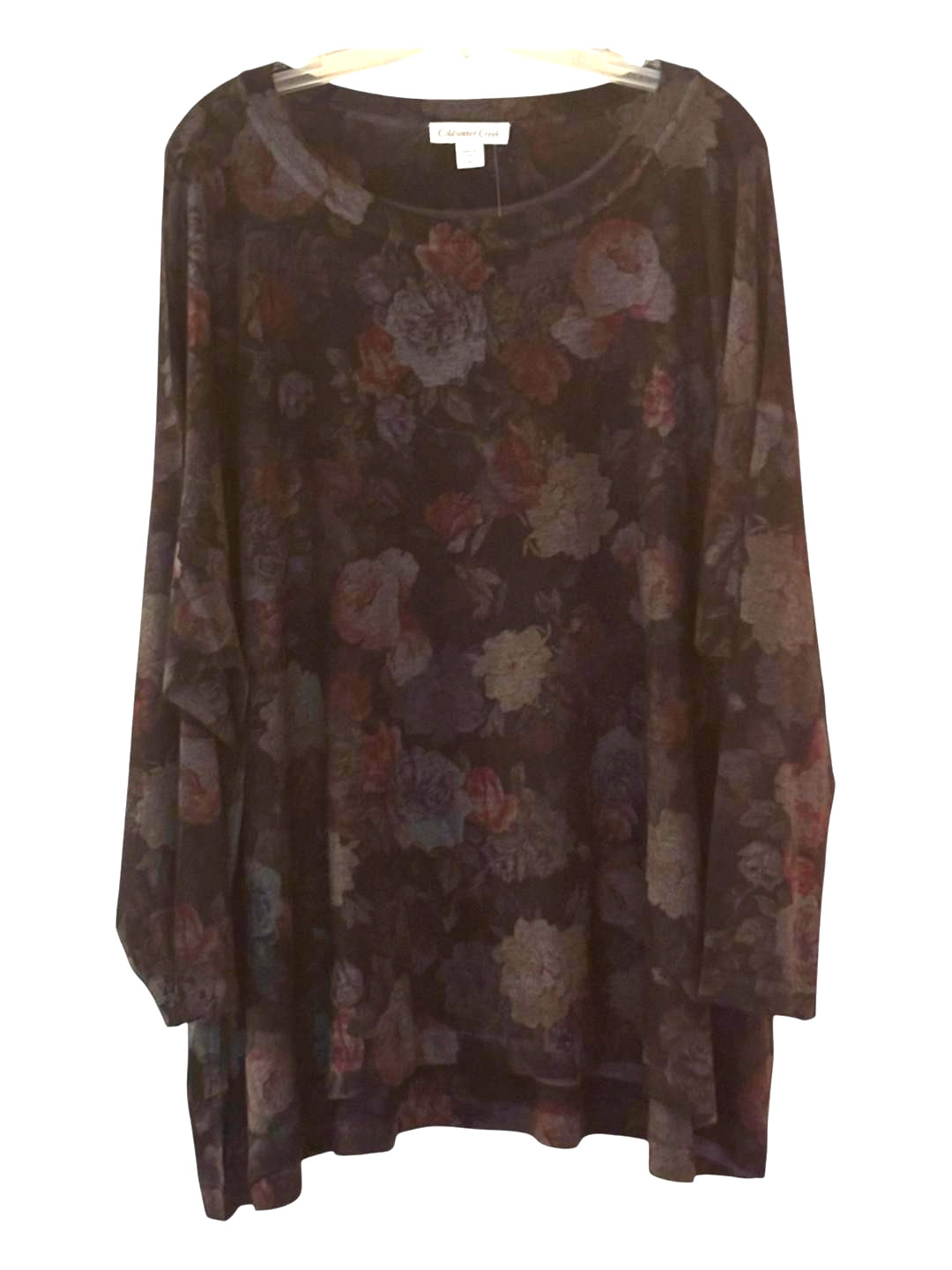 Coldwater Creek 3X Long Sleeve Tunic Black Floral NWT Hi/Low Hem