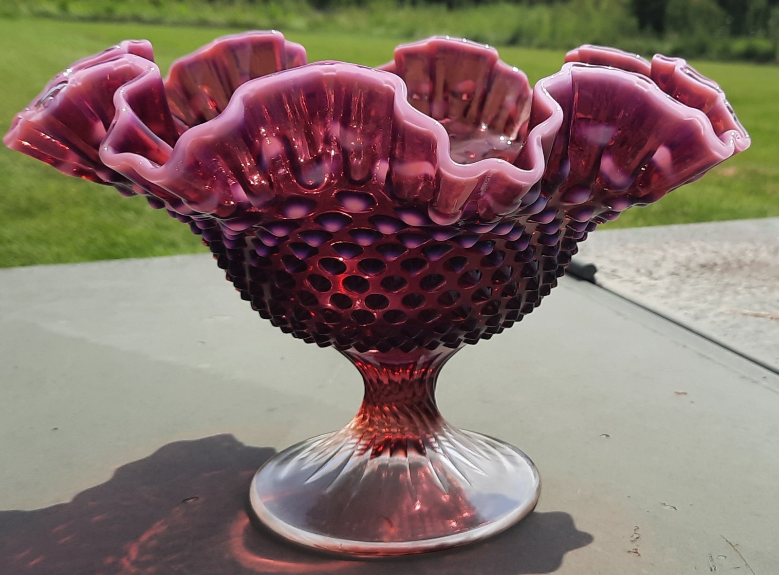 Fenton Dark Plum Opalescent Hobnail Large Compote - 10\ Fenton Dark Plum Opalescent Hobnail Large Compote - 10\