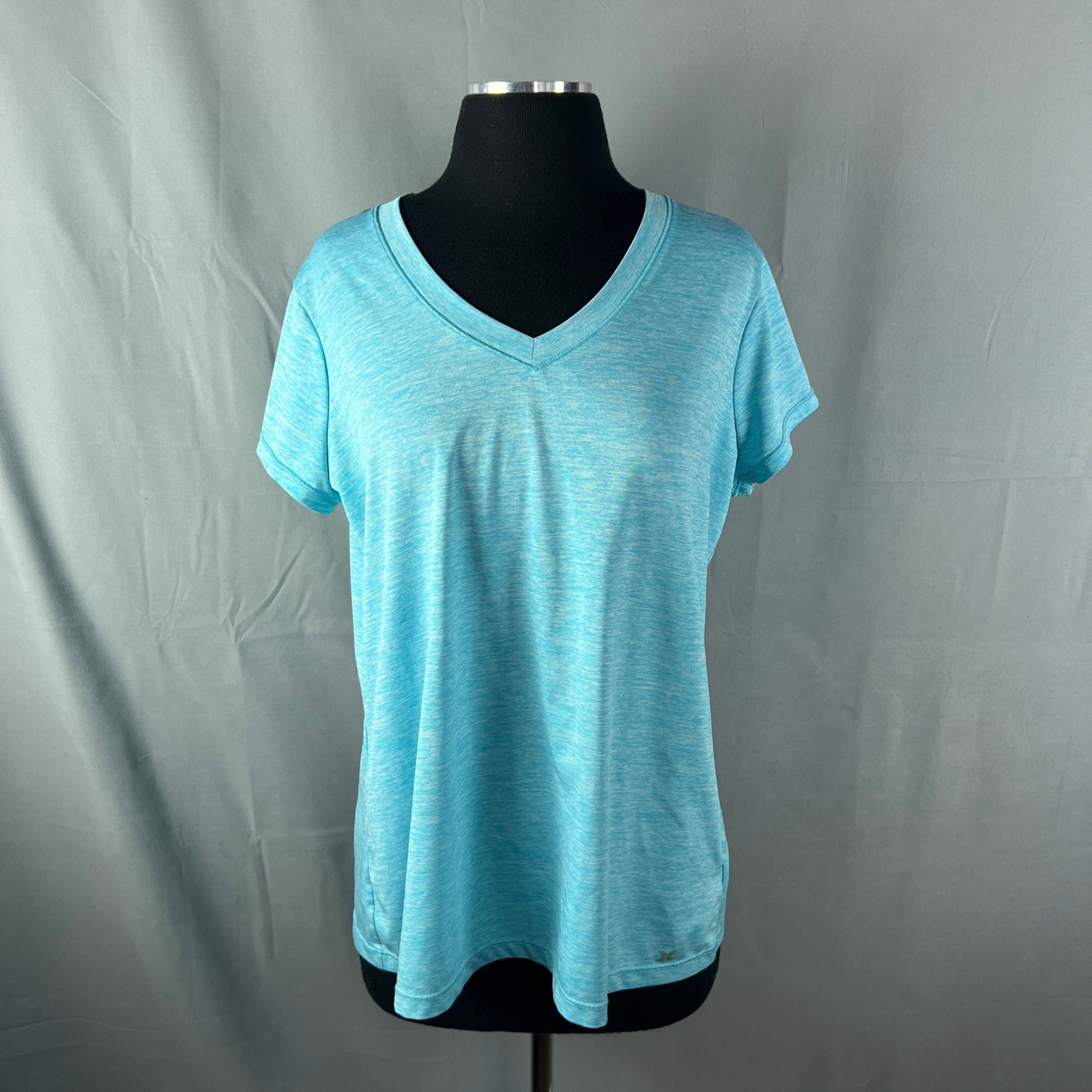 Xersion Performance Activewear T Shirt Womens XL Neon Blue Space Dye V Neck