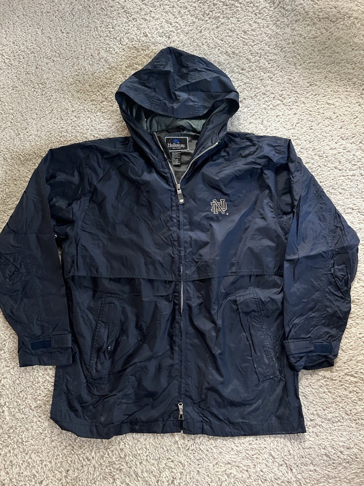 Vintage Holloway Notre Dame Fighting Irish Jacket Men L Navy Hooded Windbreaker