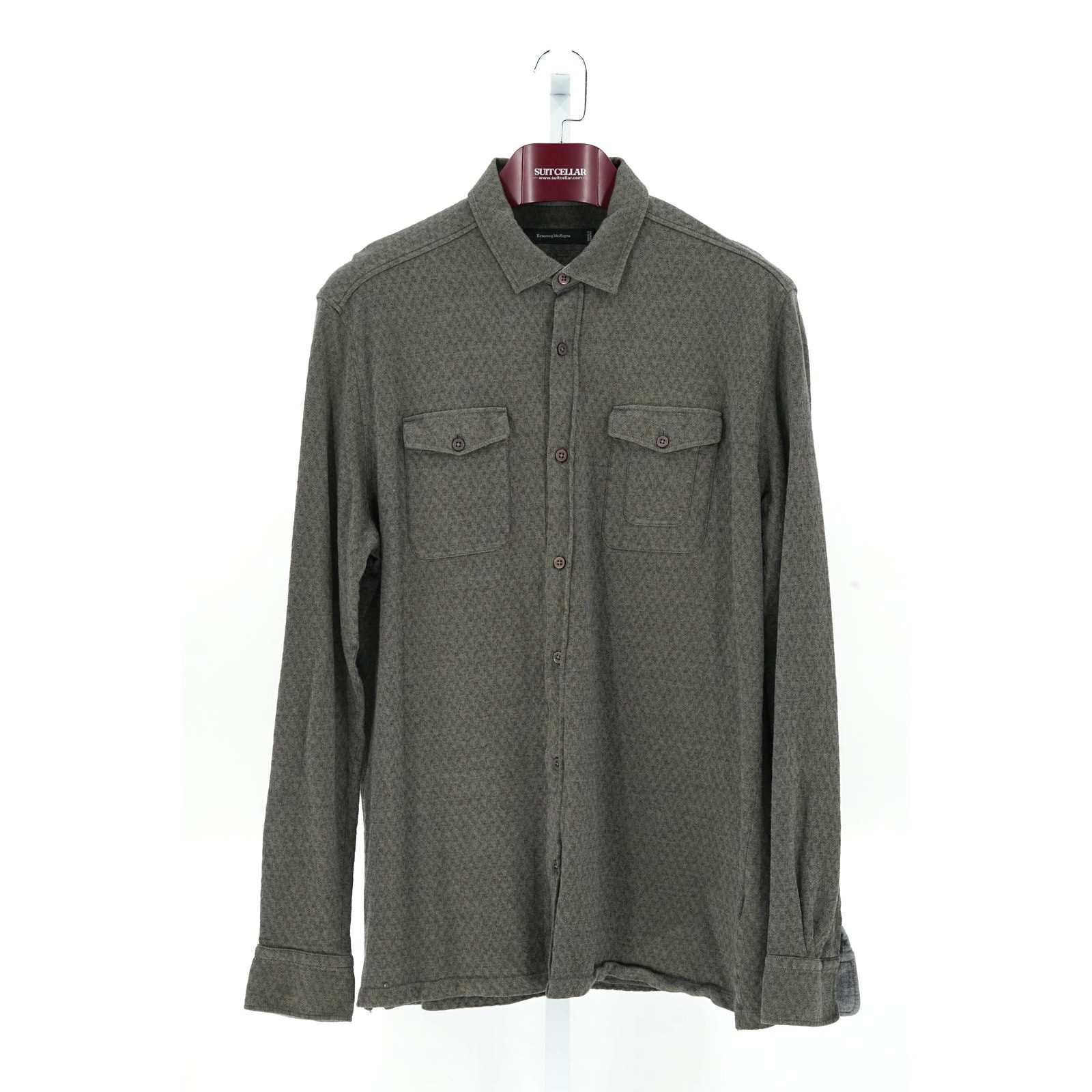 Zegna Green Patterned 50% Cotton 50% Wool Overshirt - Size XL/54
