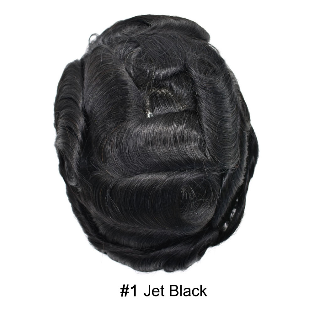 Men Human Hair Replacement Systems French Lace Front Poly Thin Toupee Hairpiece