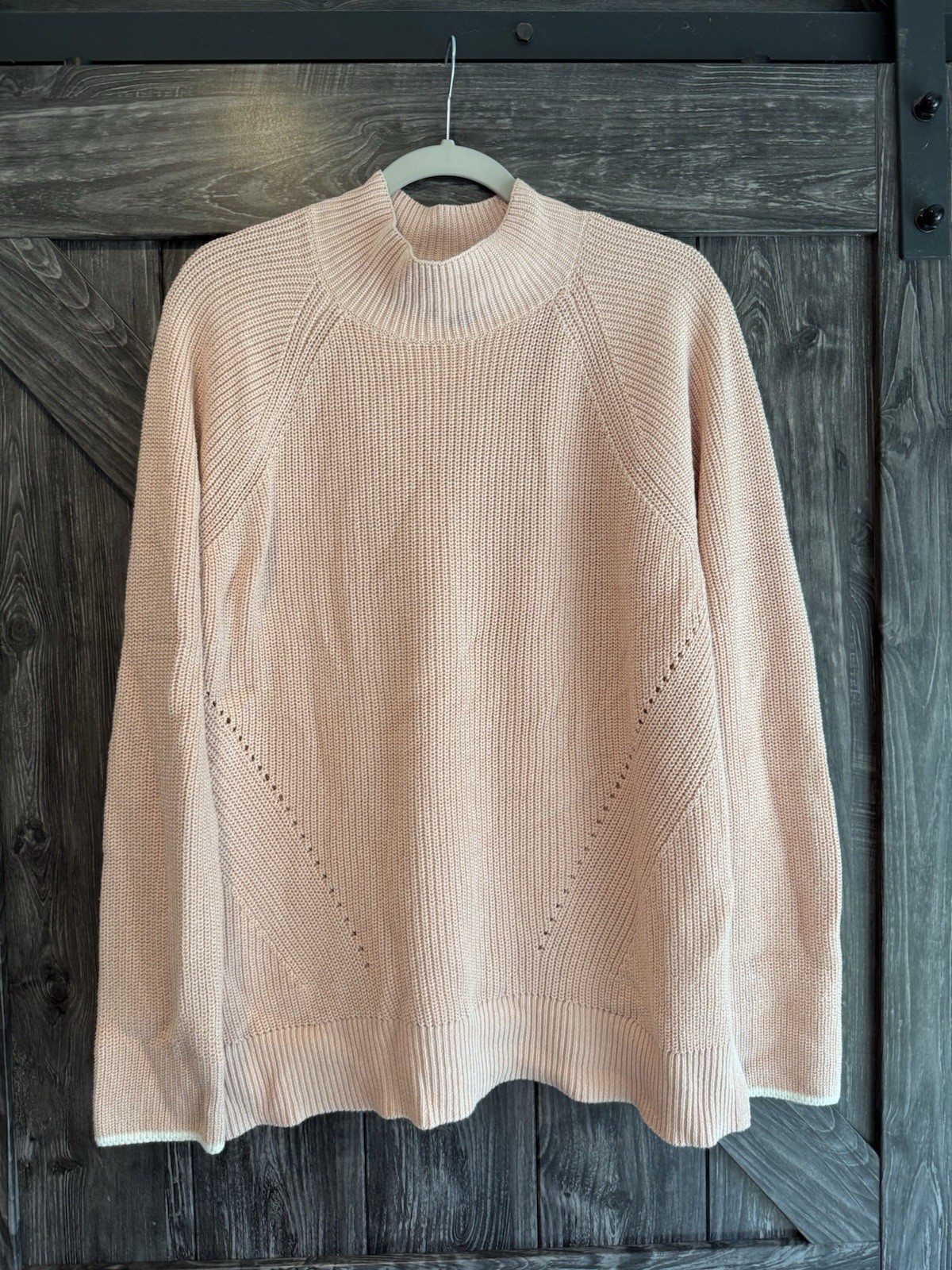 Gap 100% Cotton Ribbed Chunky Knit Mock Neck Sweater XL Chalk Pink