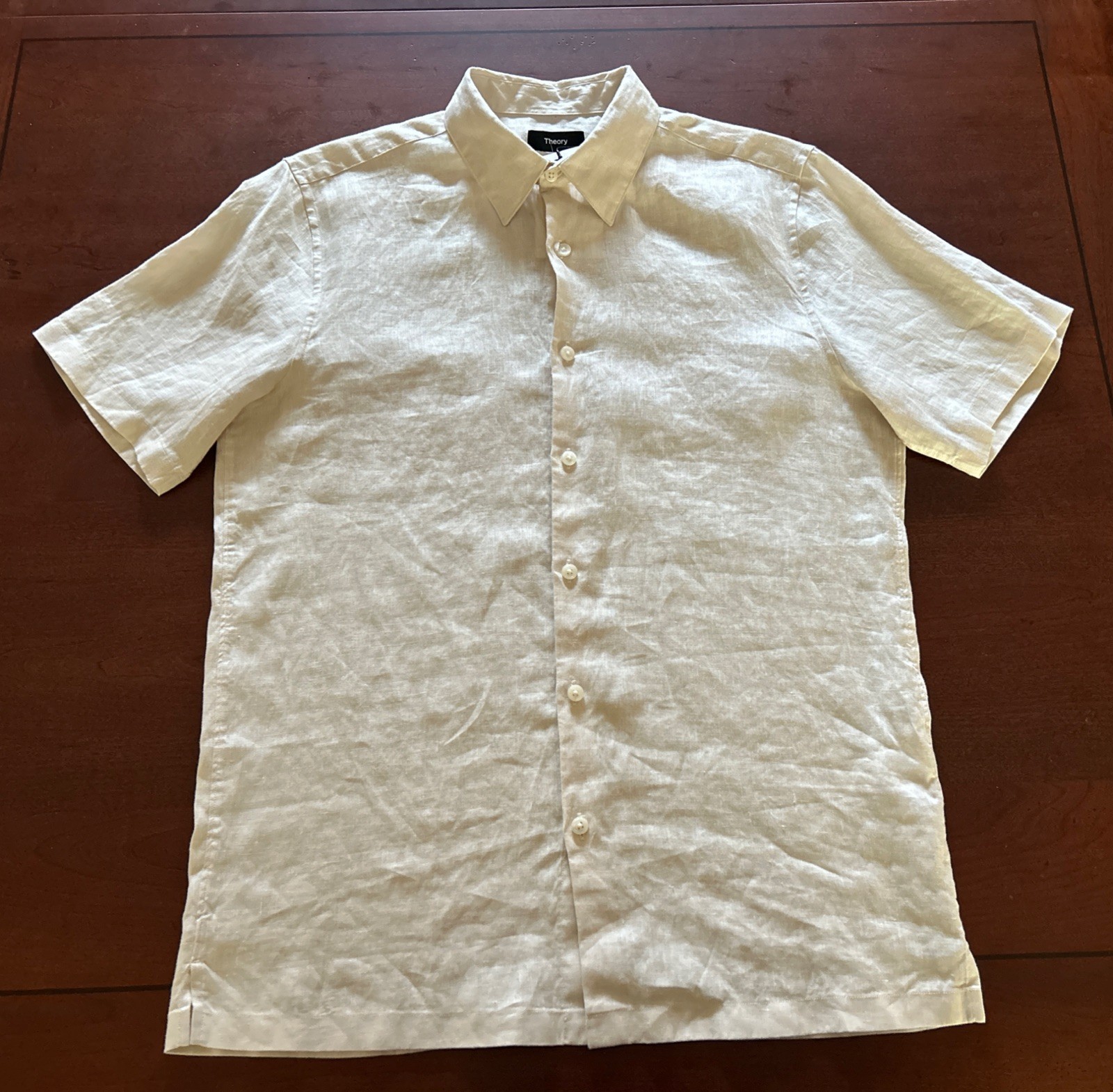 THEORY Irving Knit Short-Sleeve Shirt Men\'s Small Rainy Day Beige NWT MSRP $195