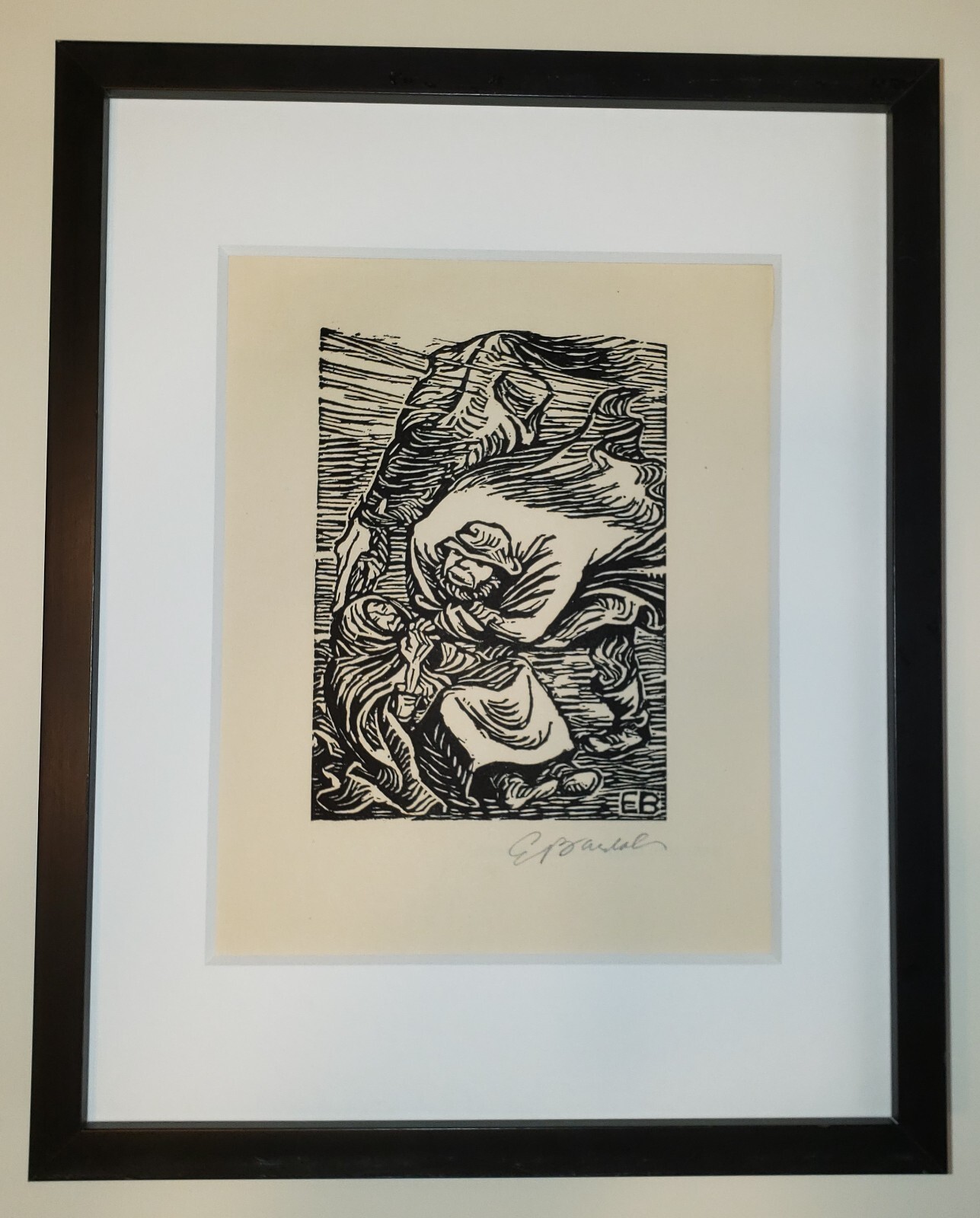 ERNST BARLACH Original HAND SIGNED German Expressionist WOODCUT 1919 Framed