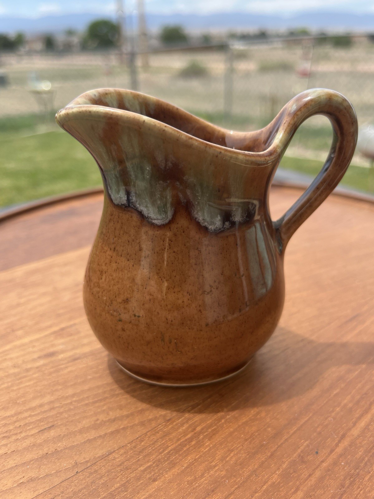Vintage McMaster Canada Pottery Creamer Brown Green Drip Glaze Pitcher MCM