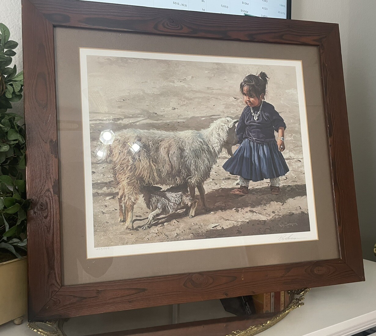 Ray Swanson Signed Print Feeding Goat & Arizona Navajo Indian Girl Artwork