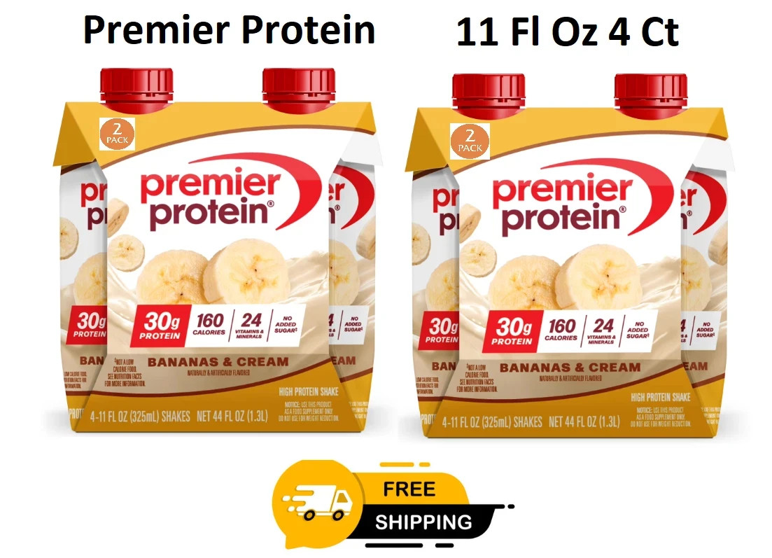New Premier Protein Shake, Bananas & Cream, 30g Protein, 11 Fl Oz, 4 Ct