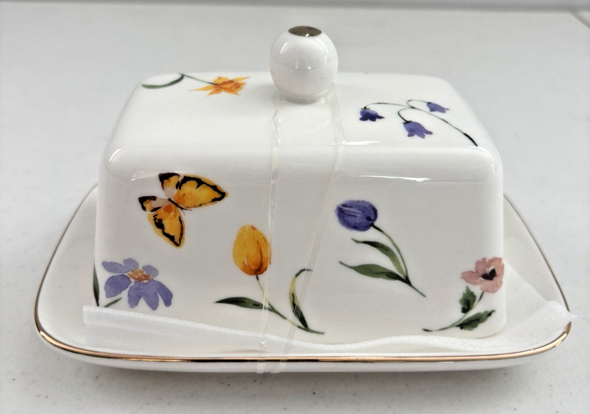 GRACE TEAWARE FINE PORCELAIN FIT HALF STICK OR 1/3 BLOCK BUTTER BUTTERFLY FLOWER GRACE TEAWARE FINE PORCELAIN FIT HALF STICK OR 1/3 BLOCK BUTTER BUTTERFLY FLOWER