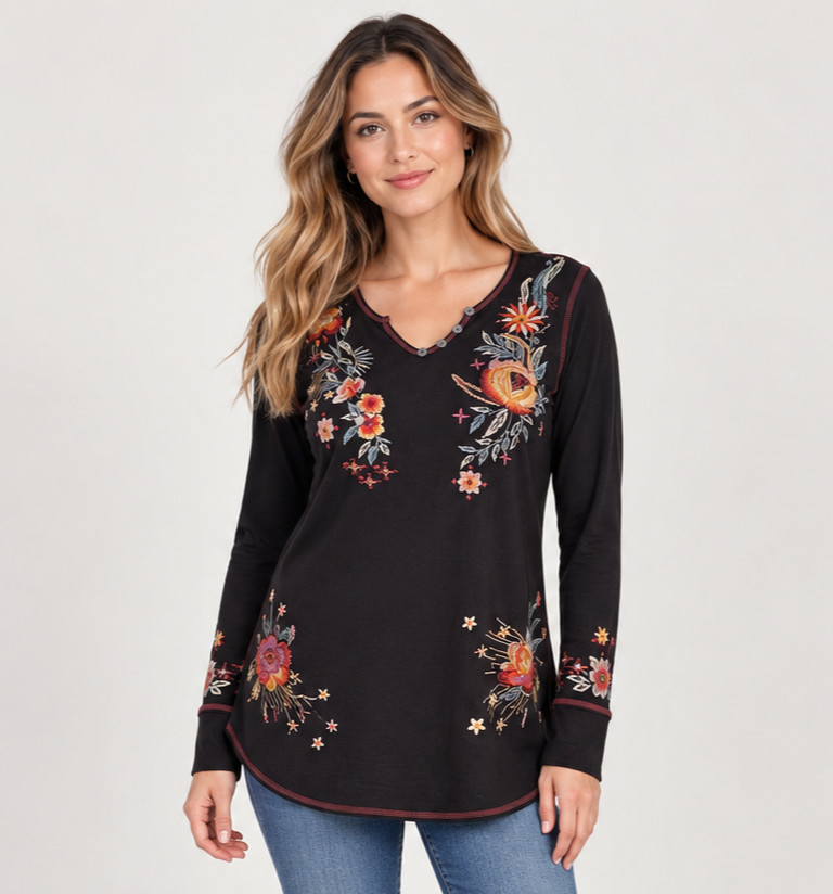 NWT Caite Kyla Seo Riley Top Black Floral Embroidered Roses S Small