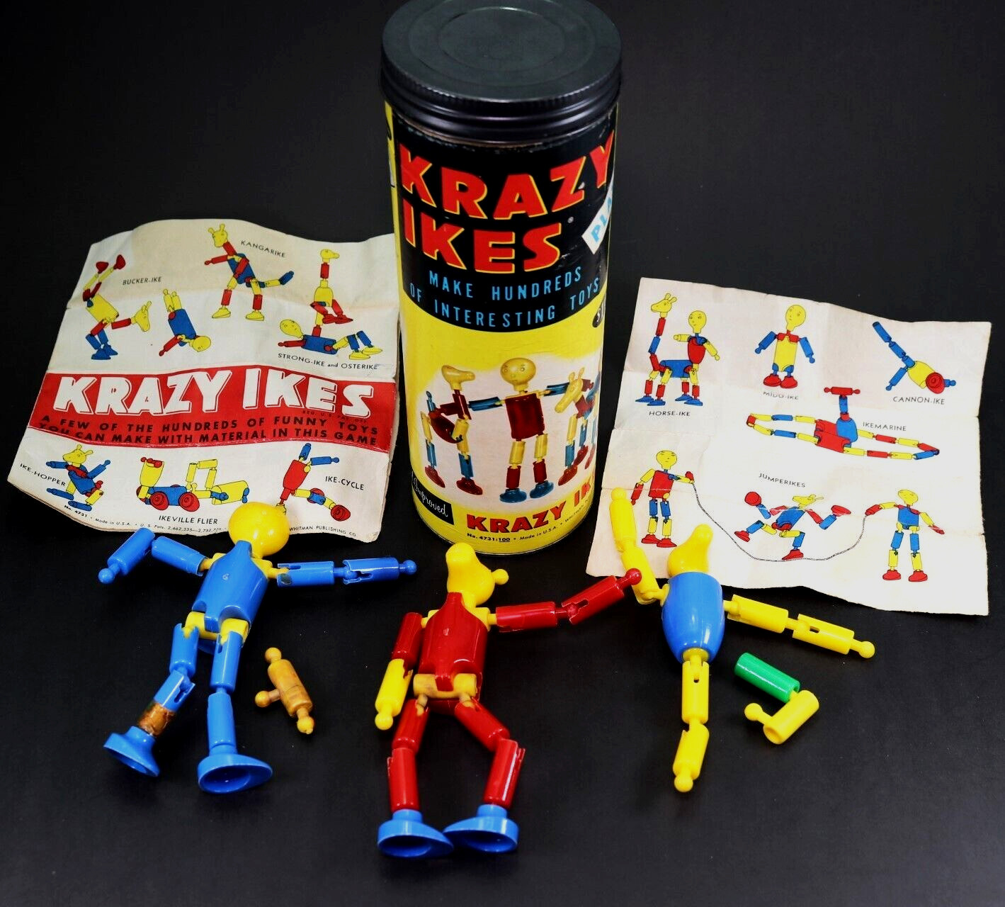 Krazy Ikes Vintage Building Toys Snap Plastic Figures Set No. 4731:100 1950s