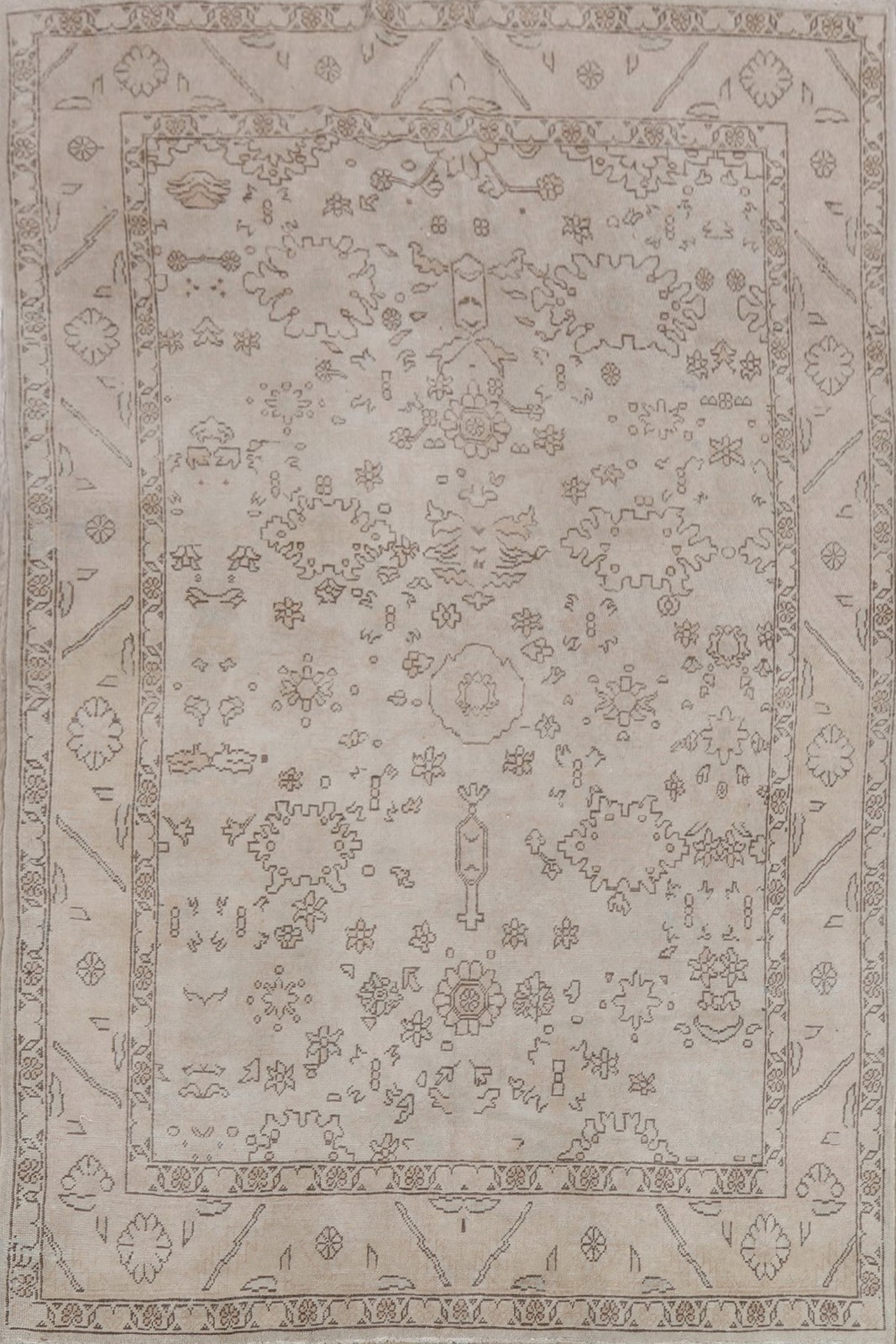 Semi-Antique Oushak Turkish Area Rug 6x10 Vegetable Dye Handmade Room Size Rug
