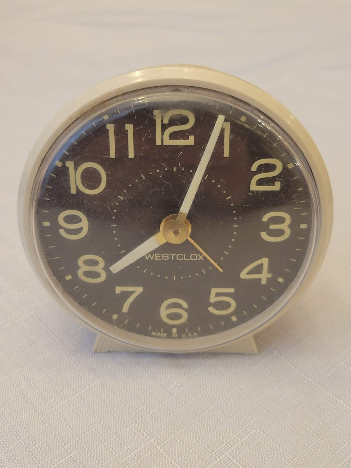 Vintage Westclox Wind-Up Alarm Clock Cream Black Face Retro Made in USA Untested