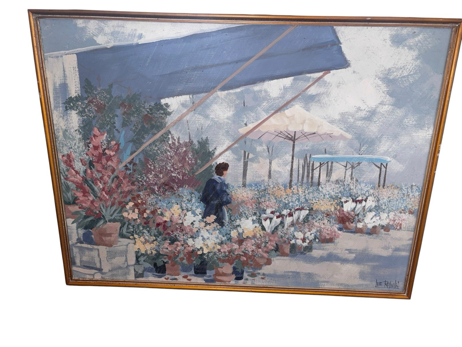 LEE REYNOLDS SIGNED Vtg impressionist-style oil painting on canvas French Market