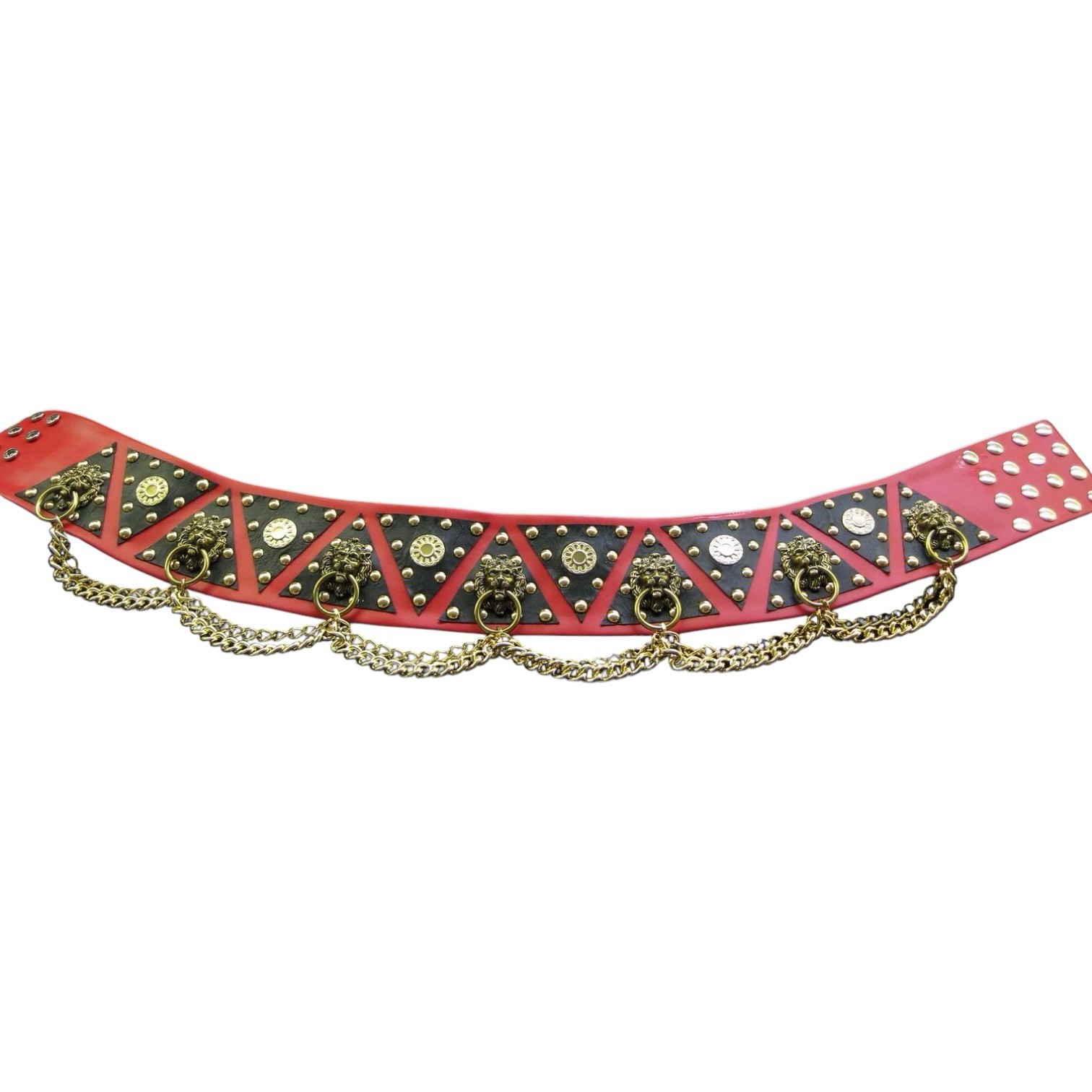 Elvis Presley 1970 Diamond Rehearsal Style Red & Black Lion Head Gold Chain Belt