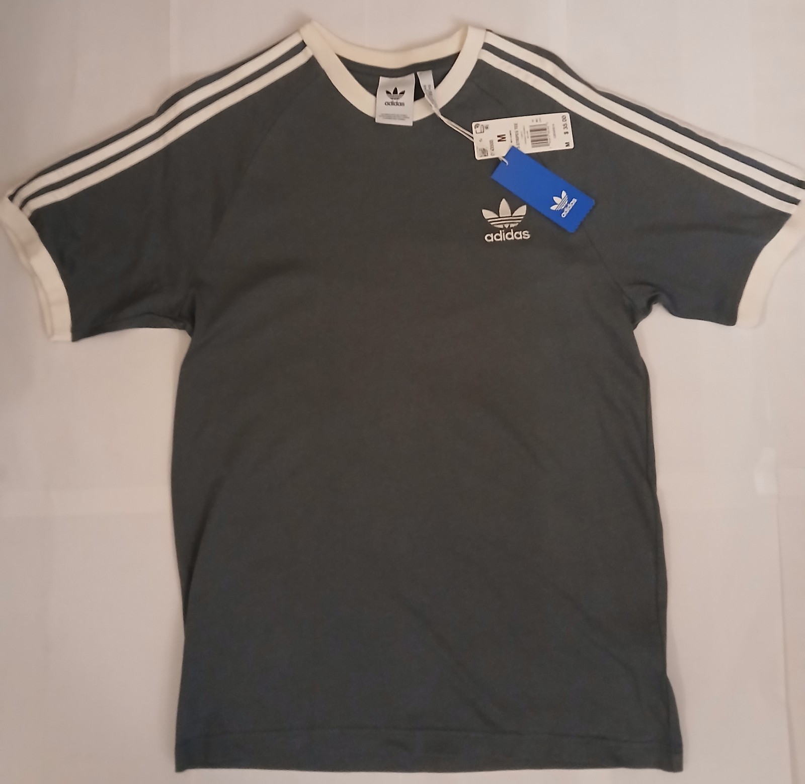 Adidas Originals 3-Stripes Tee Trefoil Logo Gray/White Men\'s M Crew Neck - NWT