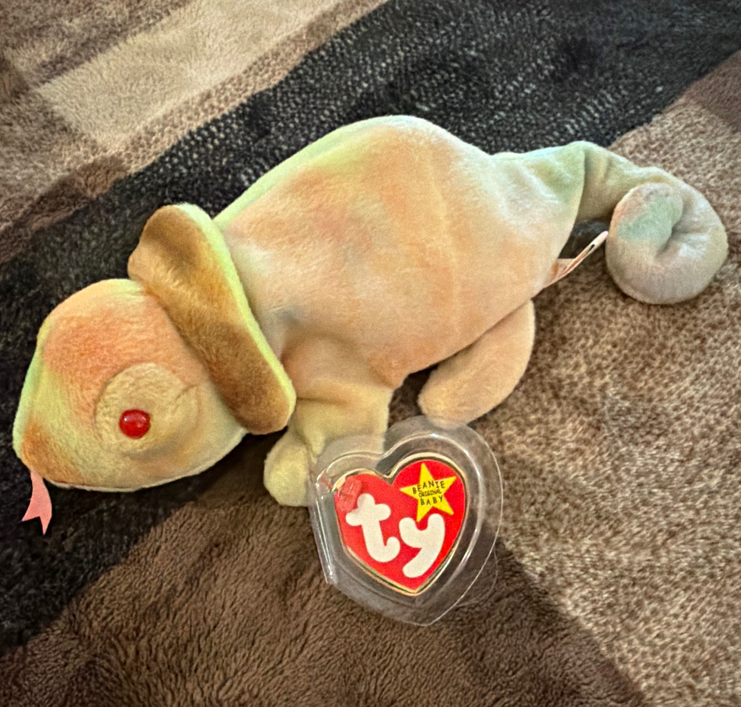 RARE Ty Beanie Babies Rainbow Chameleon Plush Beanbag w/Tag 1997 Vintage MWMT