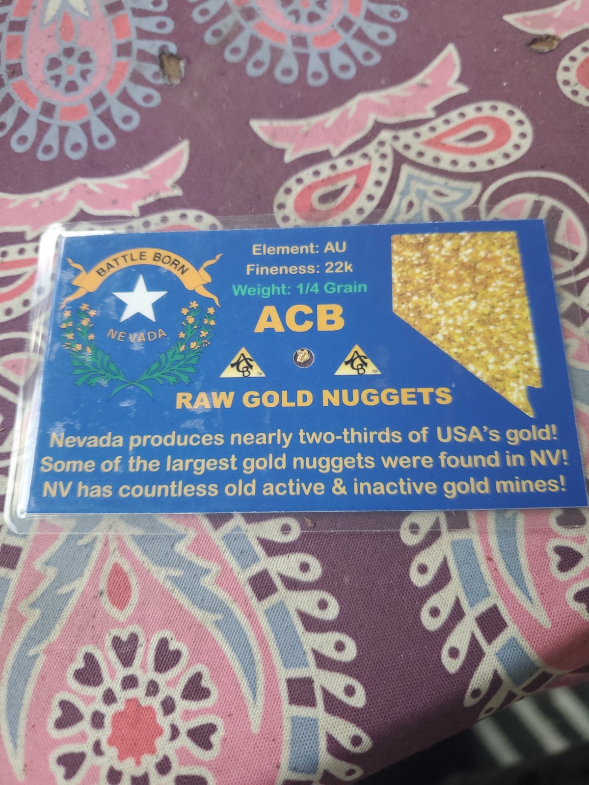 1/4-Grain 22 k Nevada Gold Nugget – ACB Certified, 