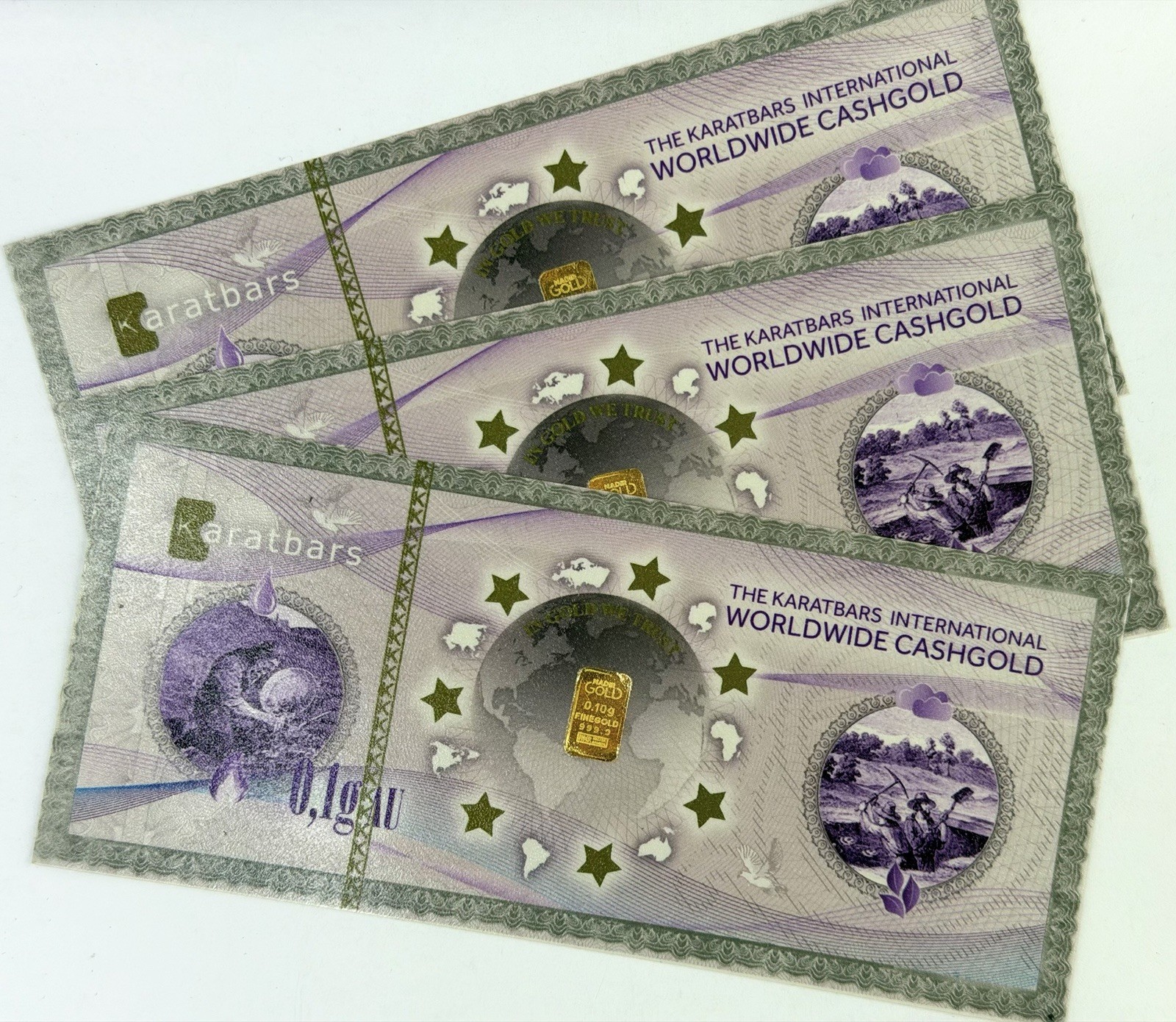 3x Nadir KaratPay .1 Gram .9999 Gold Bars CashGold 0.3 Gram Total