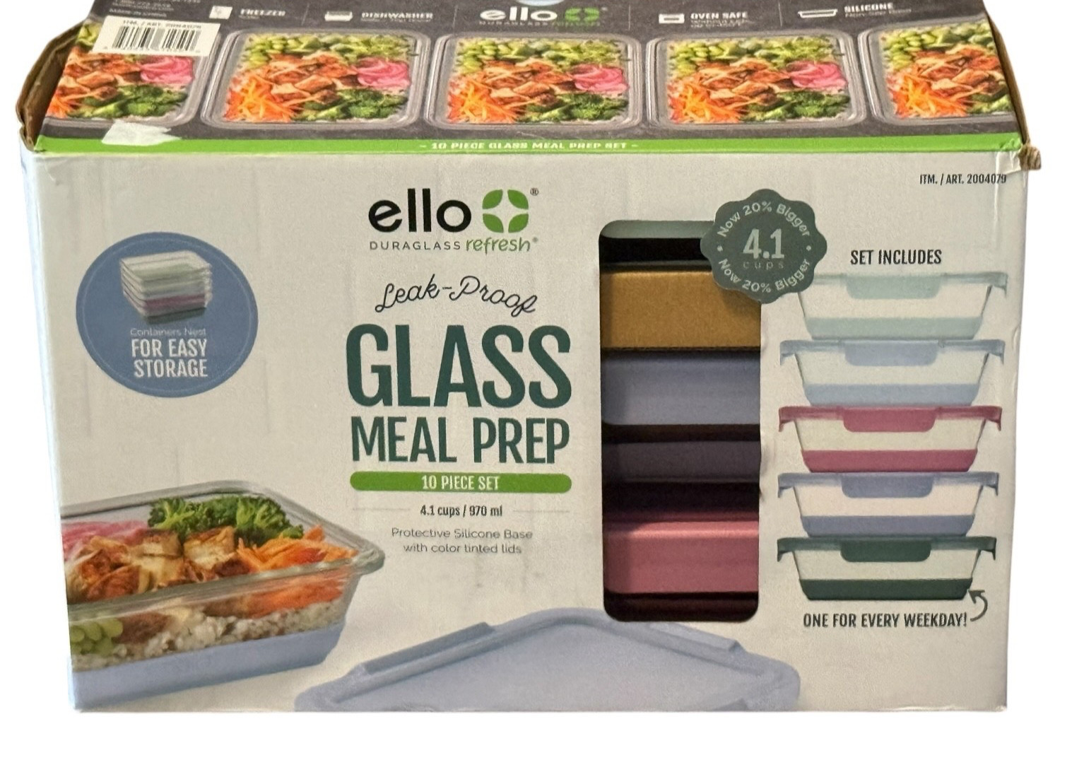 Ello Duraglass Refresh Glass Meal Prep Containers 10 Pc. Set Leak-Proof 4.1 Cups