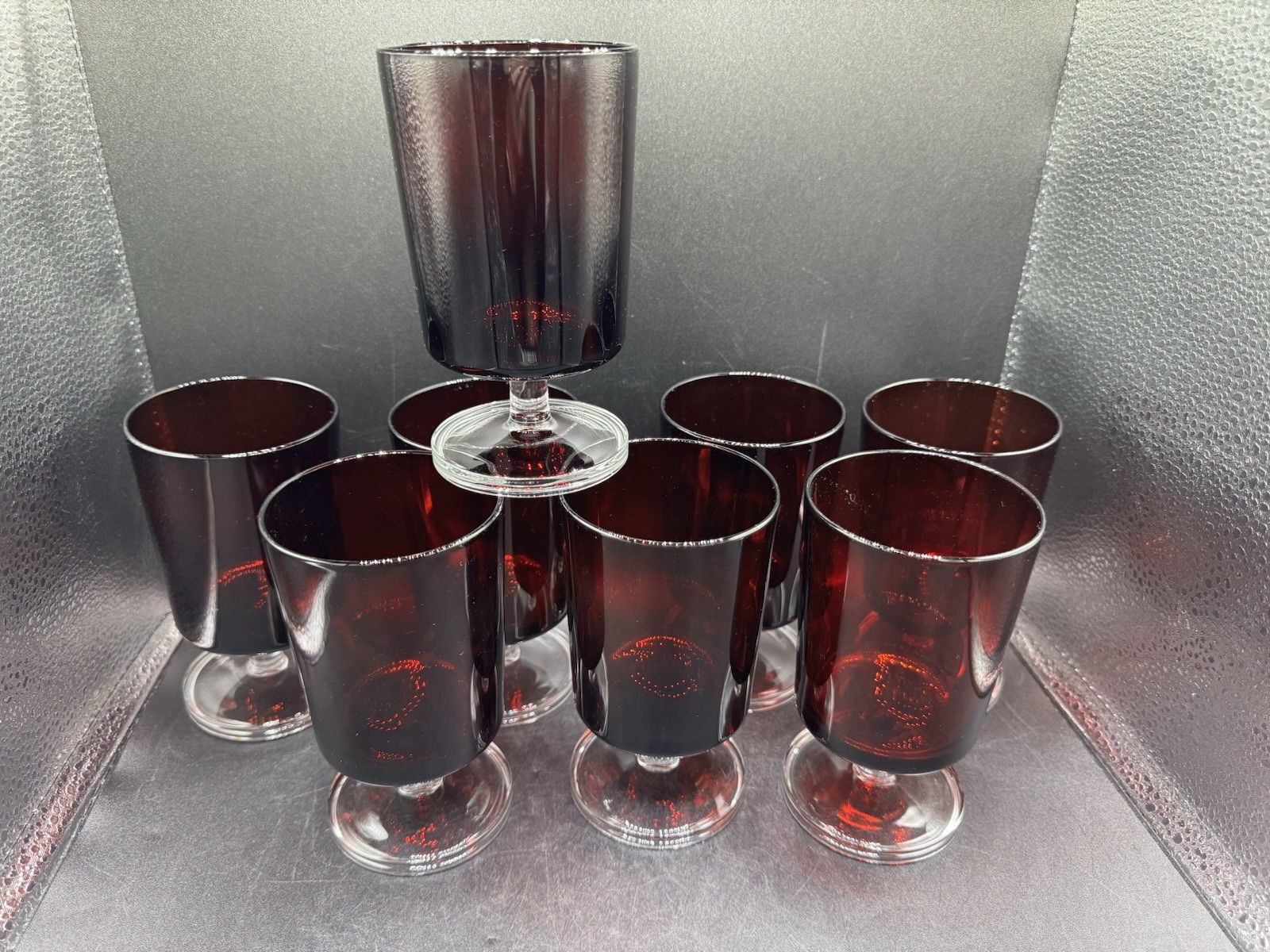 Vtg Luminarc Cavalier Ruby Red Wine Glasses France Cristal D\'Arques 8 Pc Set