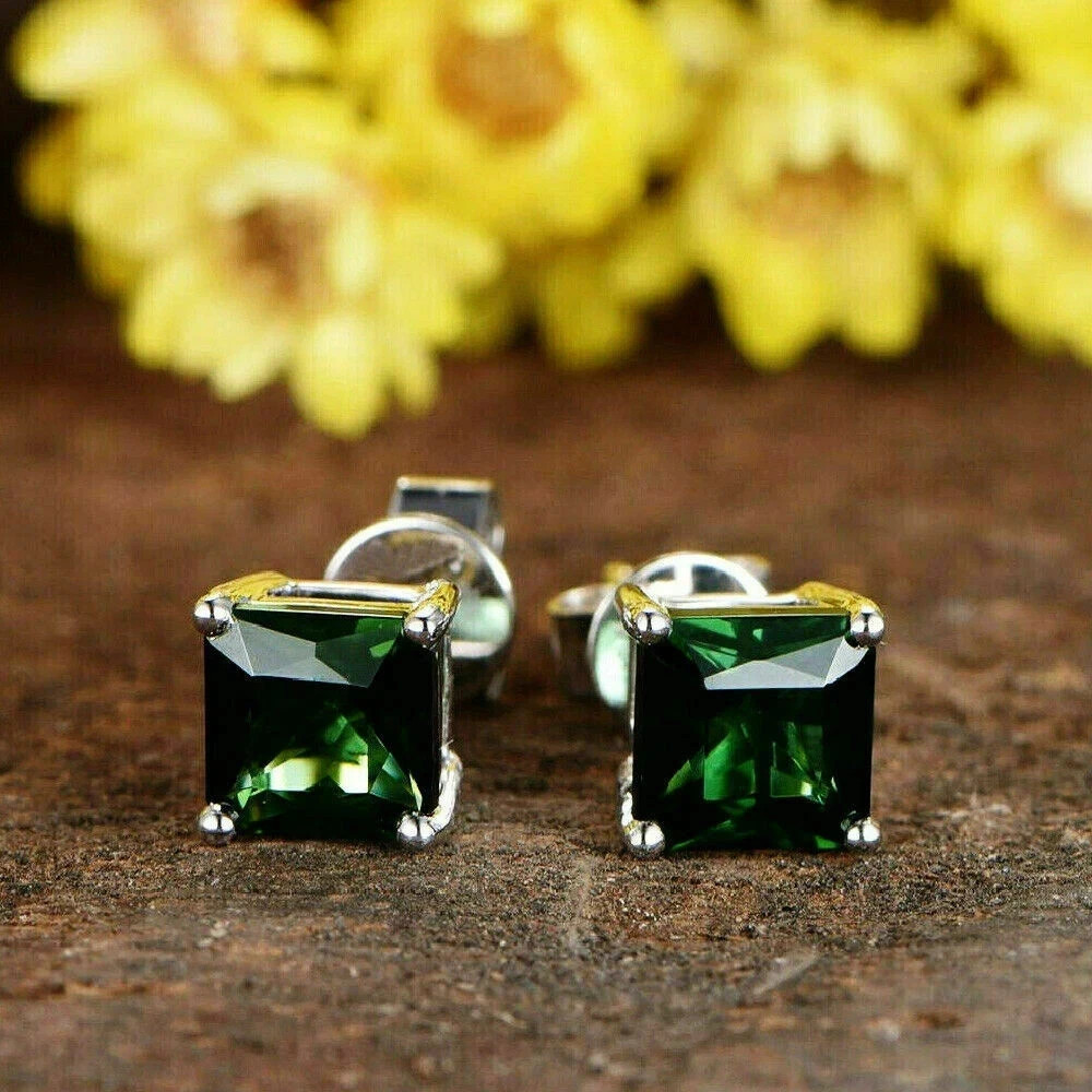 2.61 Ct Emerald Cut Emerald Earrings Wedding Earrings 14k White Gold 2.61 Ct Emerald Cut Emerald Earrings Wedding Earrings 14k White Gold