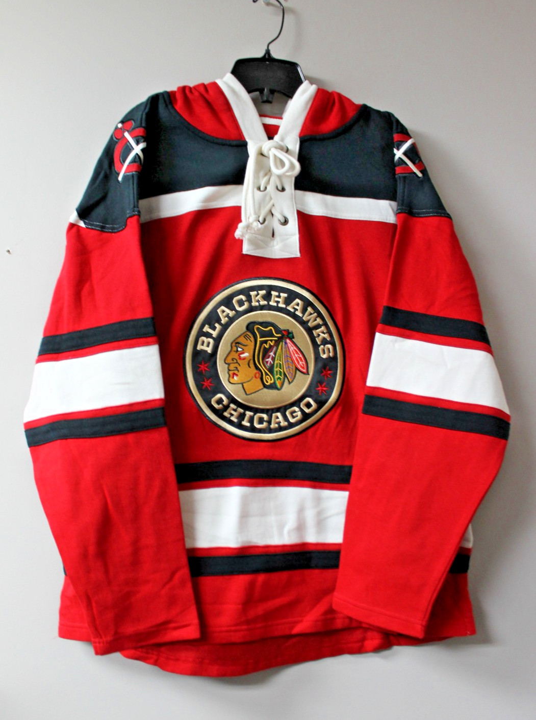 New NHL Chicago Blackhawks Lacer jersey style mid weight cotton hoodie men XXL
