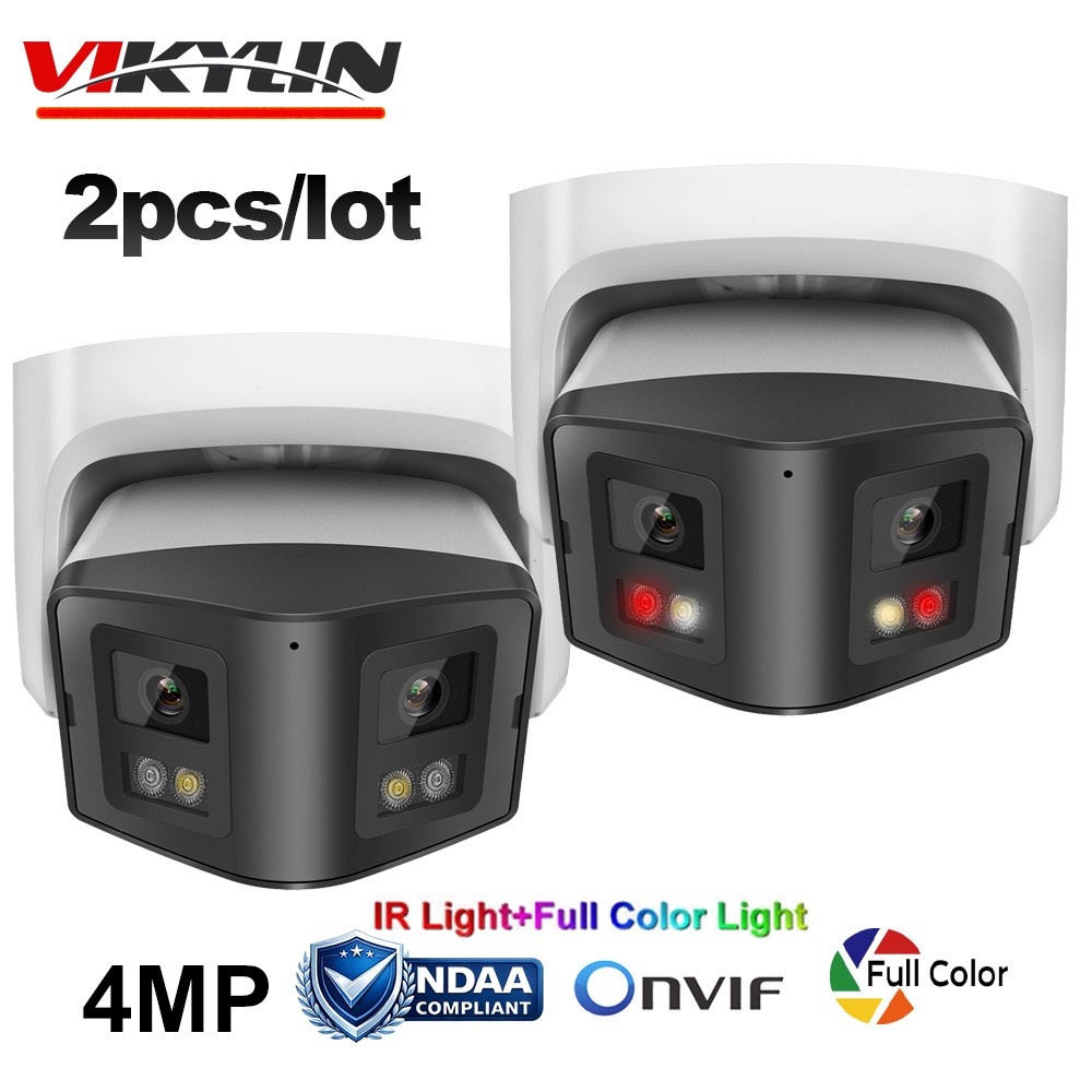 2pcs Vikylin 4MP Panoramic 170° Dual Lens Full Color IP Camera 2Way Talk POE