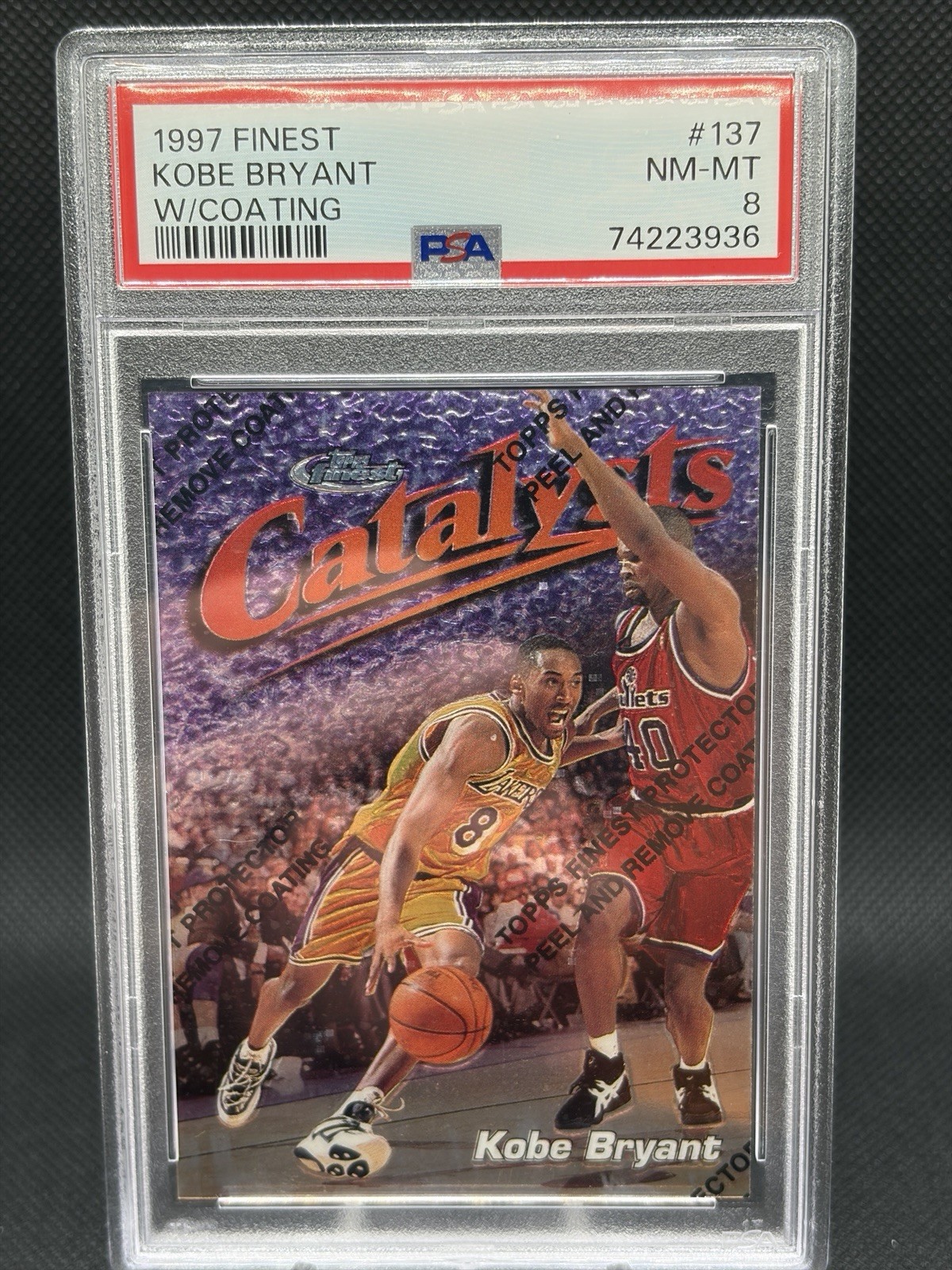 1997-98 Topps Finest Kobe Bryant Catalysts w/ Coating #137 Uncommon PSA 8 Lakers 1997-98 Topps Finest Kobe Bryant Catalysts w/ Coating #137 Uncommon PSA 8 Lakers