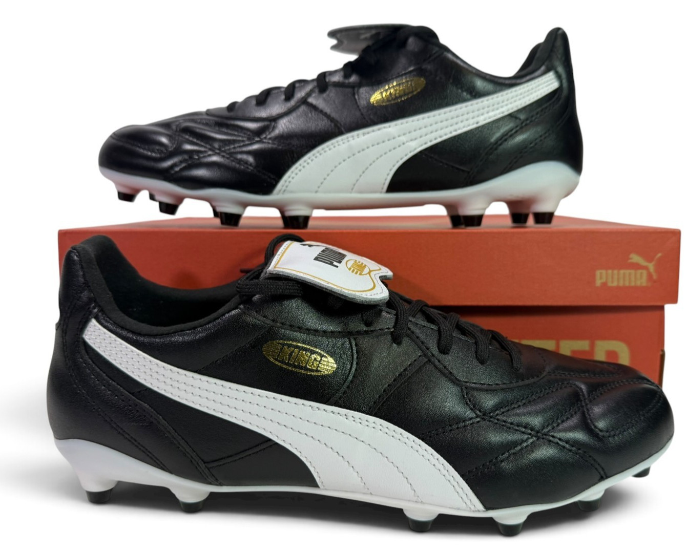 PUMA King Top FG/AG Mens Soccer Cleats Black Gold 109034 02 Boots Men\'s 9.5