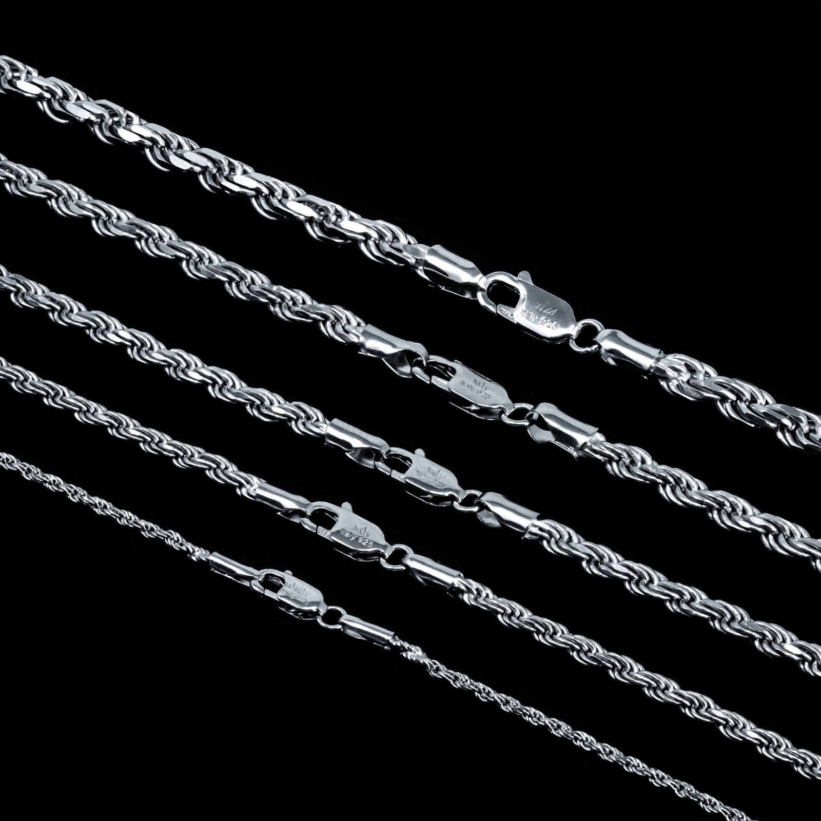 Men\'s Women\'s Real Solid 925 Sterling Silver Rope Chain 1.5-4mm 18\