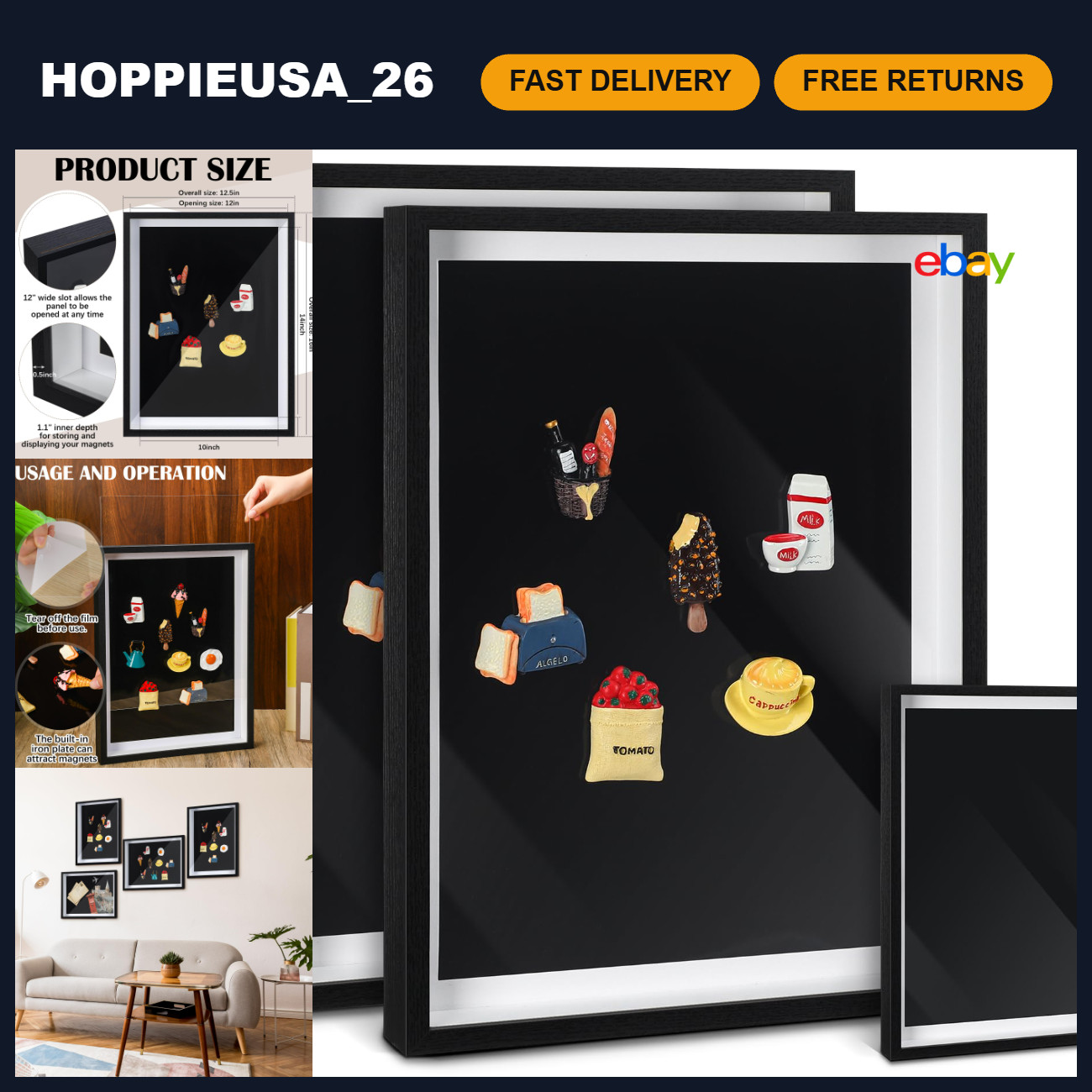 2 Pcs Large Magnetic Display Board 16x12 - Black, Perfect for Photos & Notes