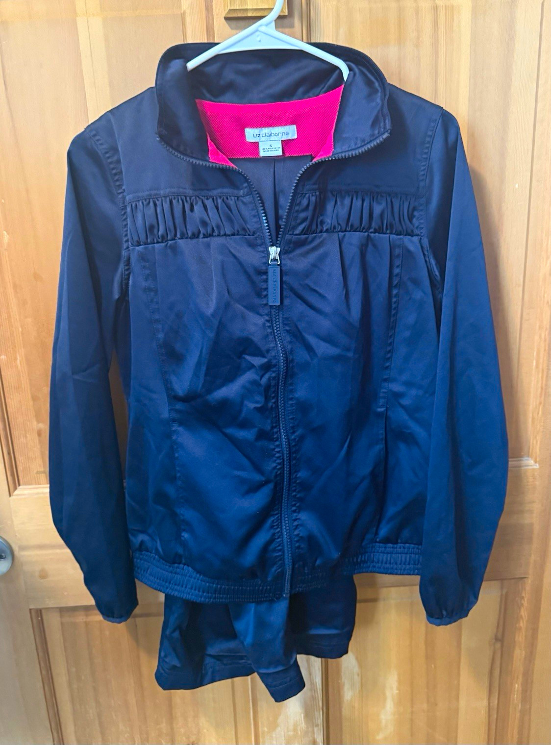 Vintage Liz Claiborne Women’s Navy Solid Tracksuit with Pink Lining Size S