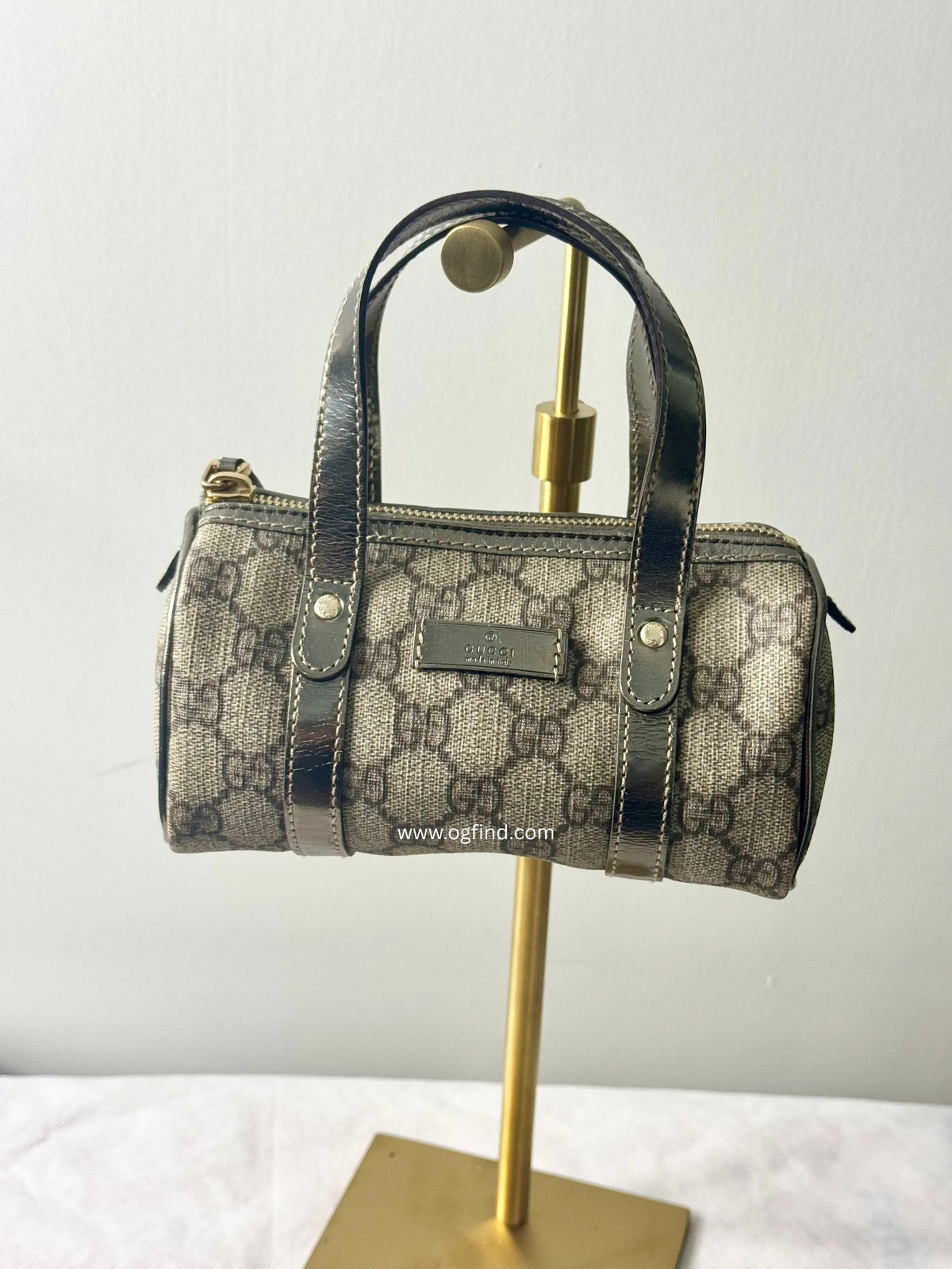 Gucci Vintage Micro Boston Bag – GG PVC & Metallic Leather – Very Good Condition