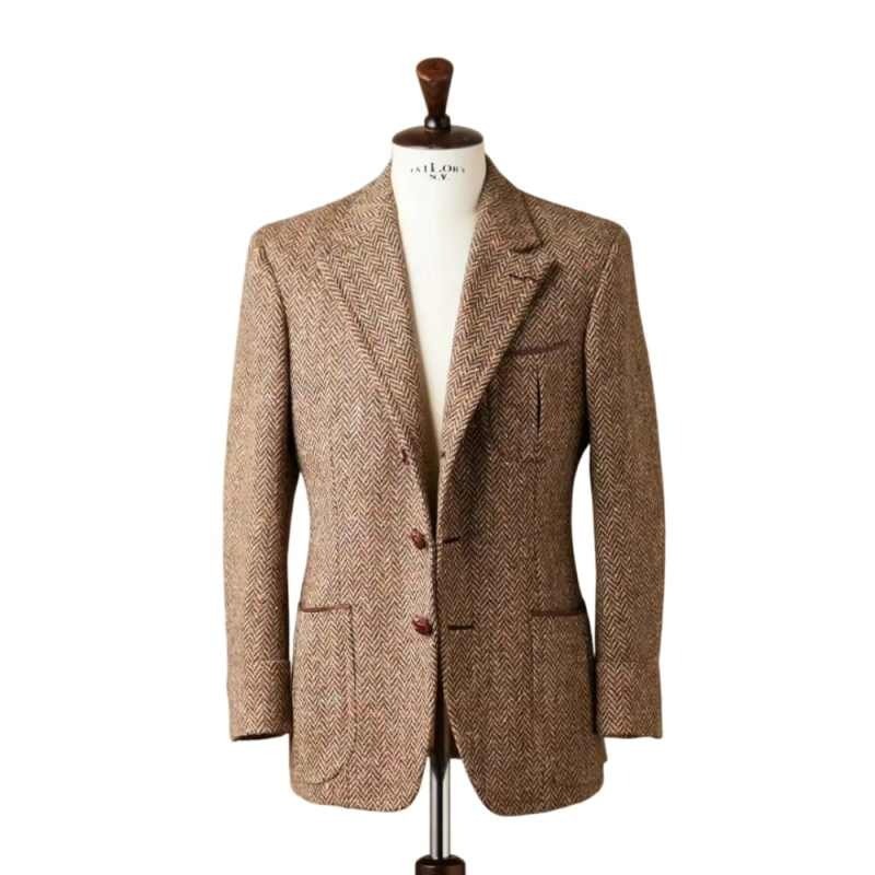 1PC Men\'s Herringbone Blazer Single Breasted Notch Lapel 2-Button Business Party